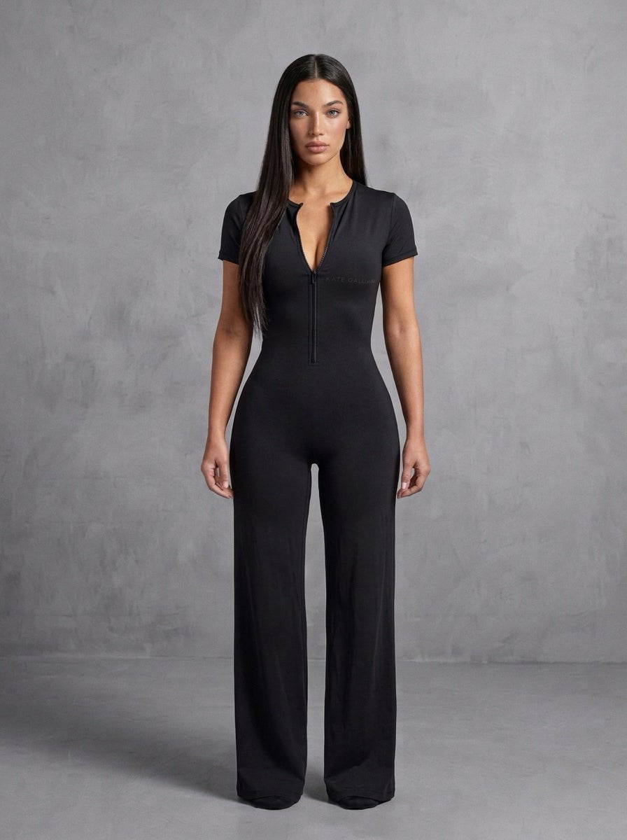 Kate Galliano Activewear XS/S Short Sleeve Wide-Leg Jumpsuit - Black