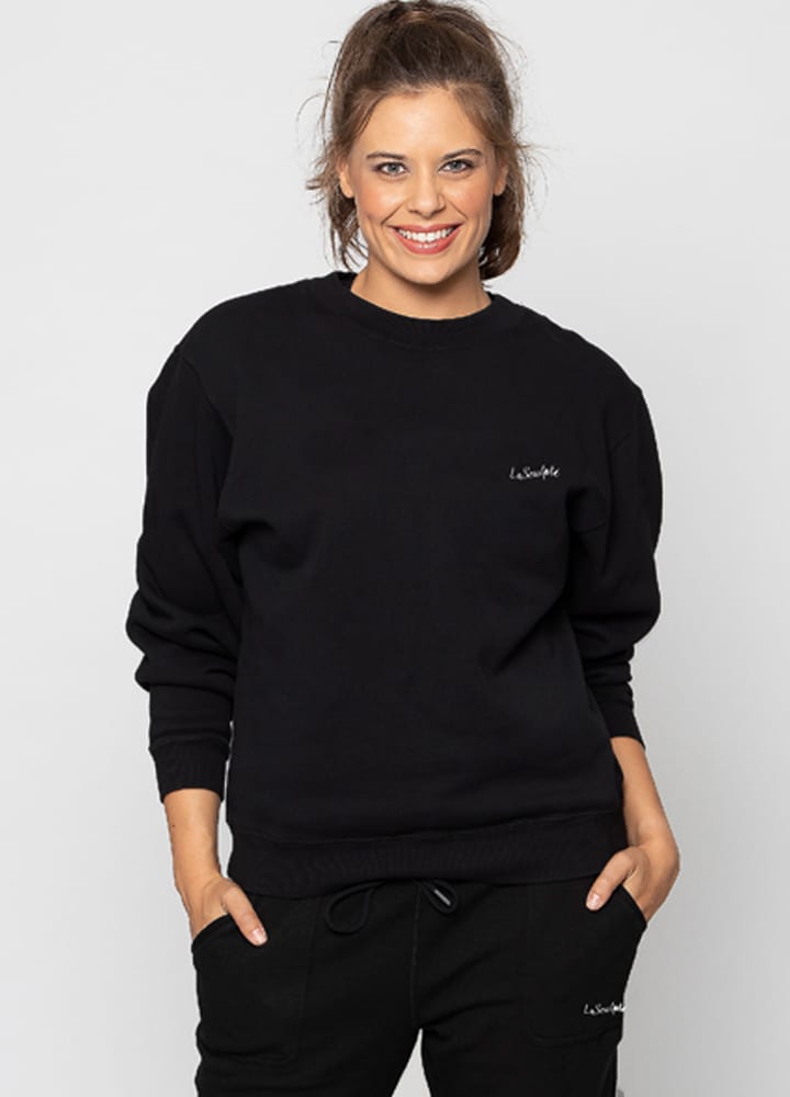 LaSculpté Jumpers 8 / Black Crew Neck Fleece Sweatshirt