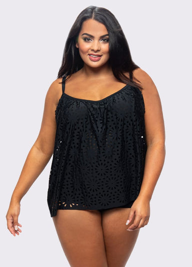 LaSculpte Swimwear 8 / Black Laser Cut Tankini Top