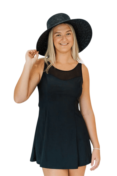 LaSculpte Swimwear 8 / Black Mesh Yoke Swim Dress