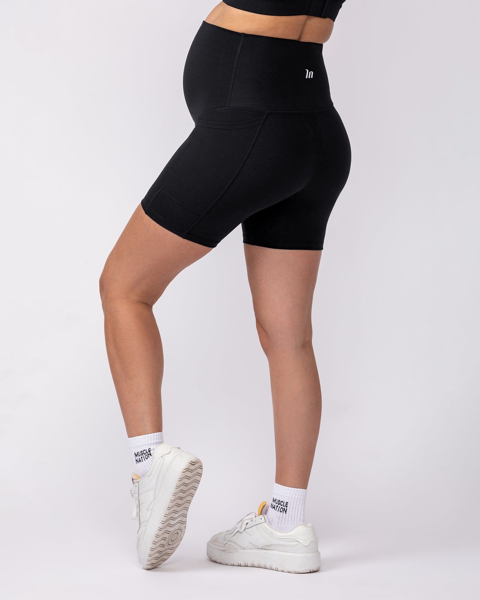 Maternity Everyday Pocket Bike Shorts Black - Muscle Nation maternity bike shorts, view 4