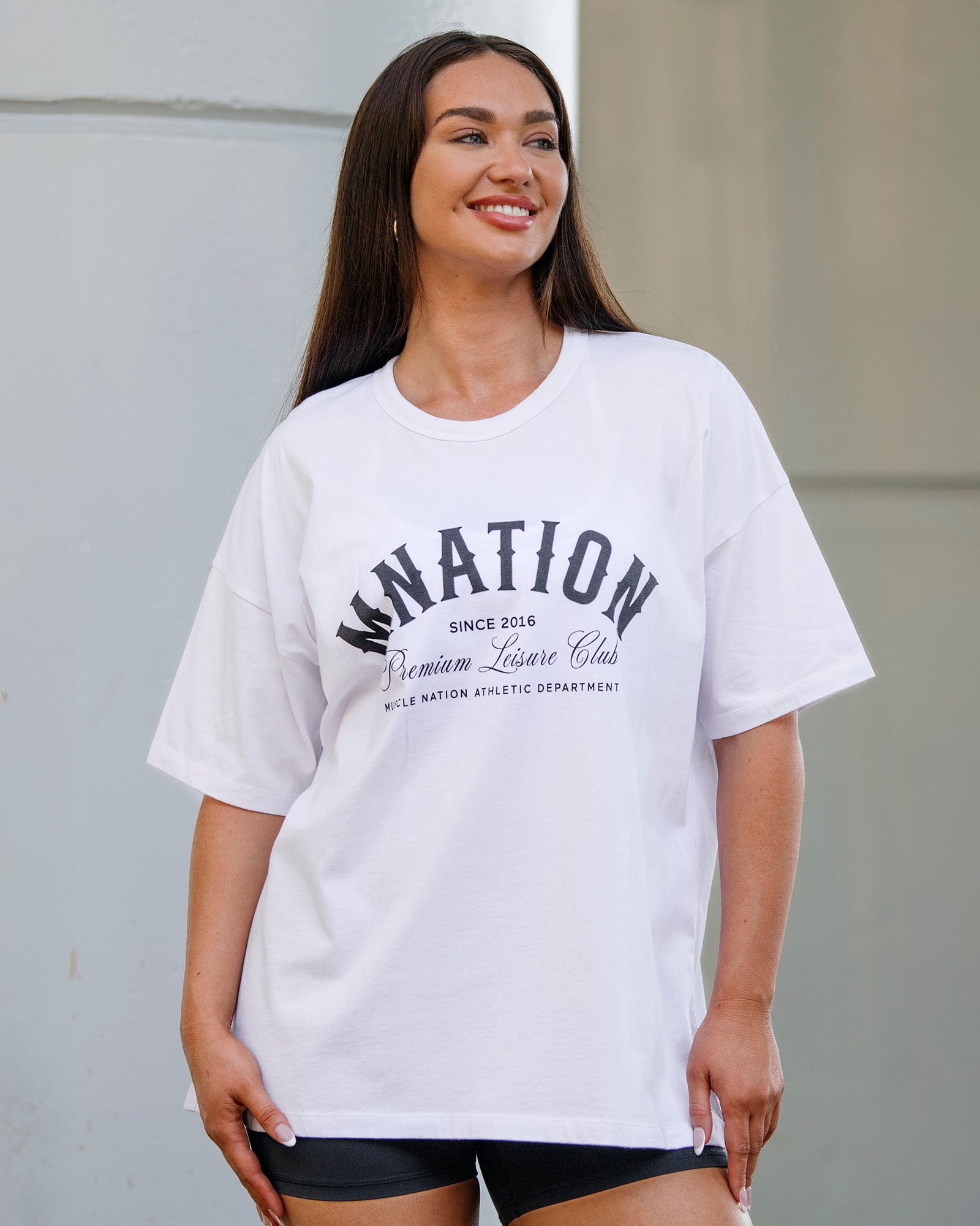 MN Saloon Oversized Tee White - Muscle Nation women's gym tee