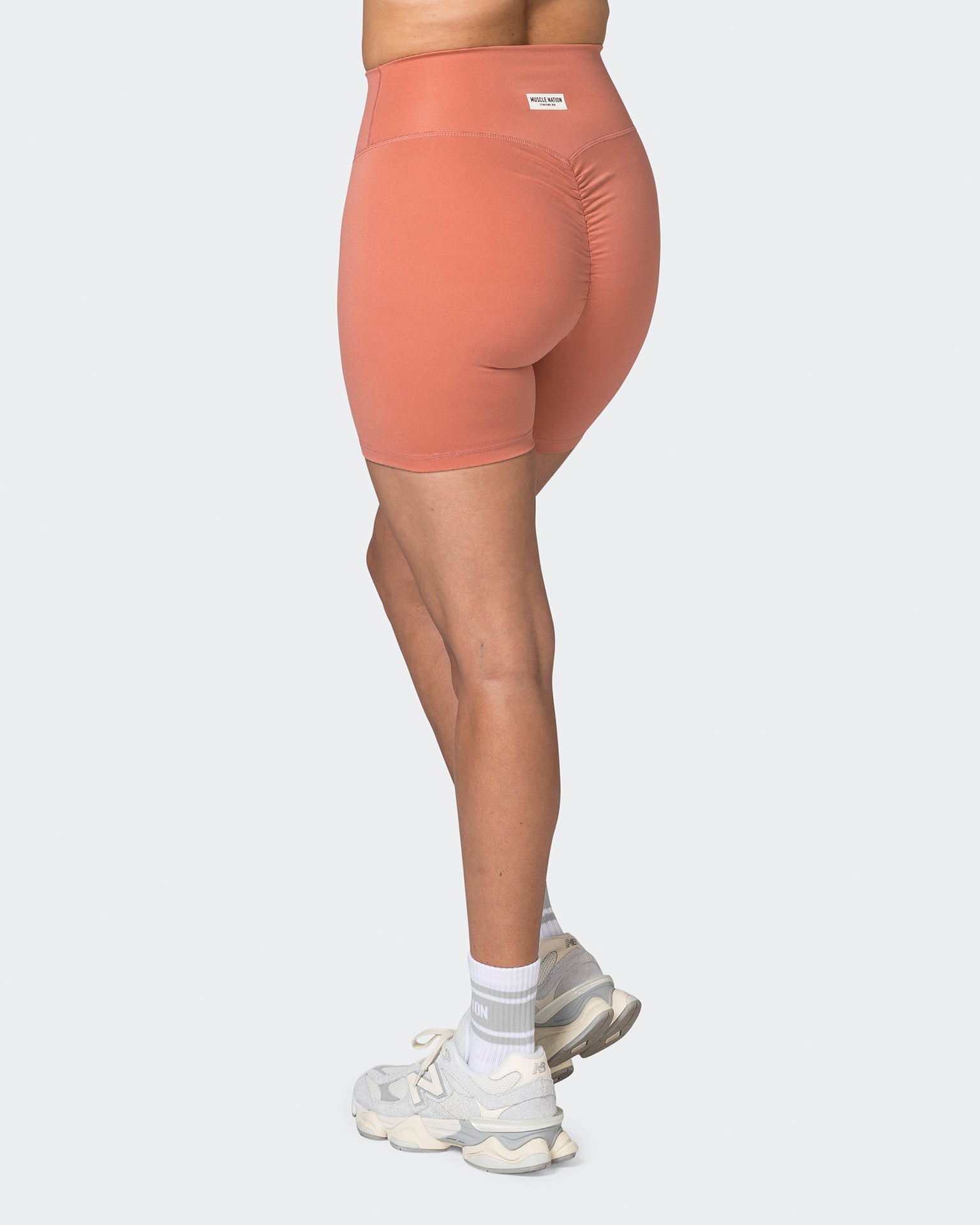 Muscle Nation Bike Shorts Game Changer Scrunch Midway Shorts - Powdered Pink