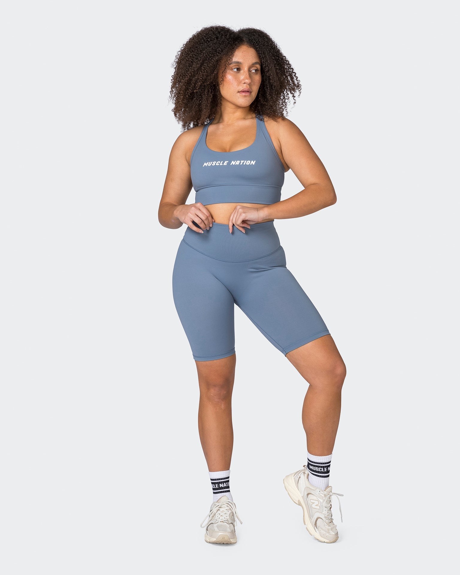 Muscle Nation Bike Shorts Ultra Signature Referee Length Shorts - Stone Blue