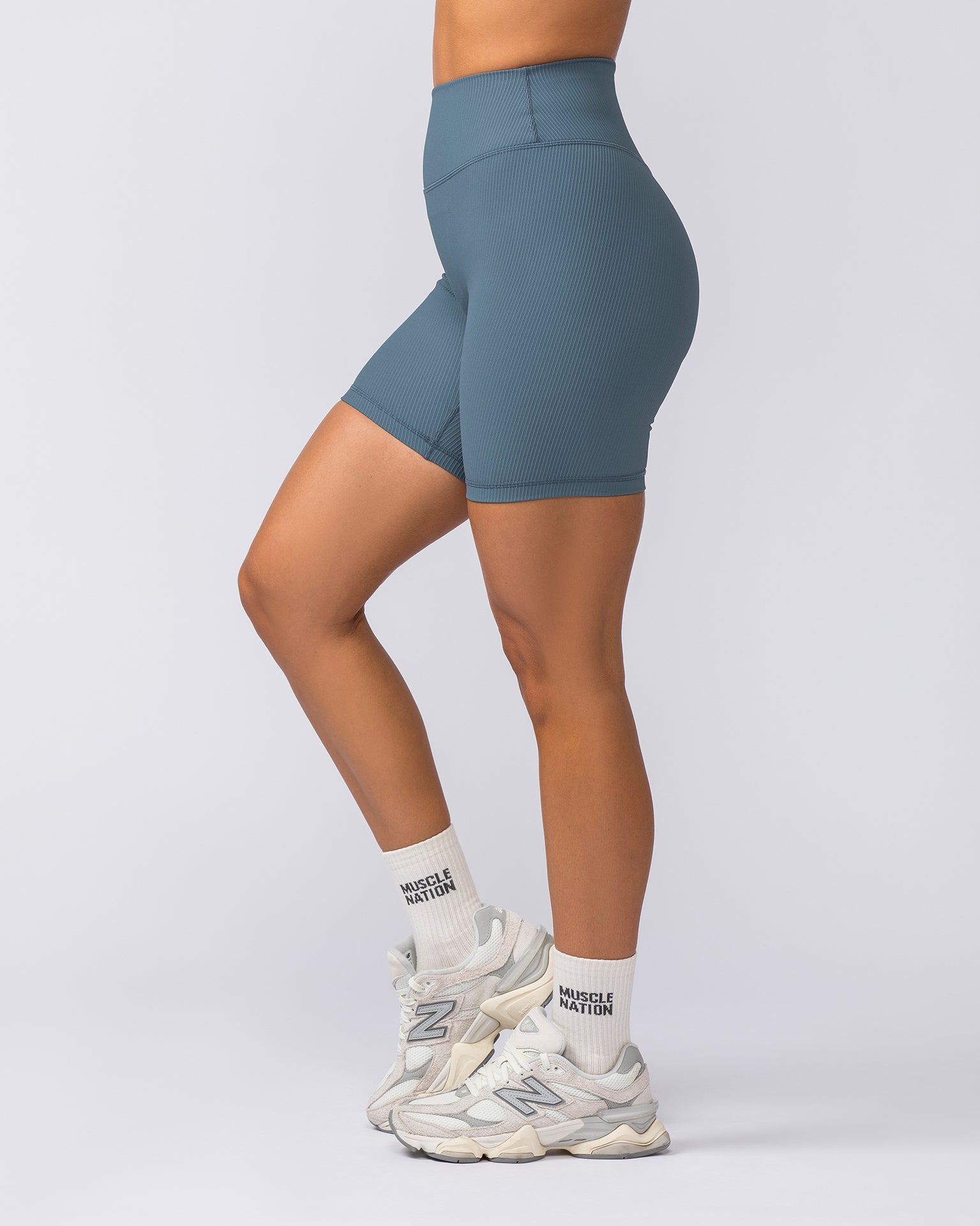 Muscle Nation Bike Shorts Zero Rise Rib Bike Shorts - Tidepool