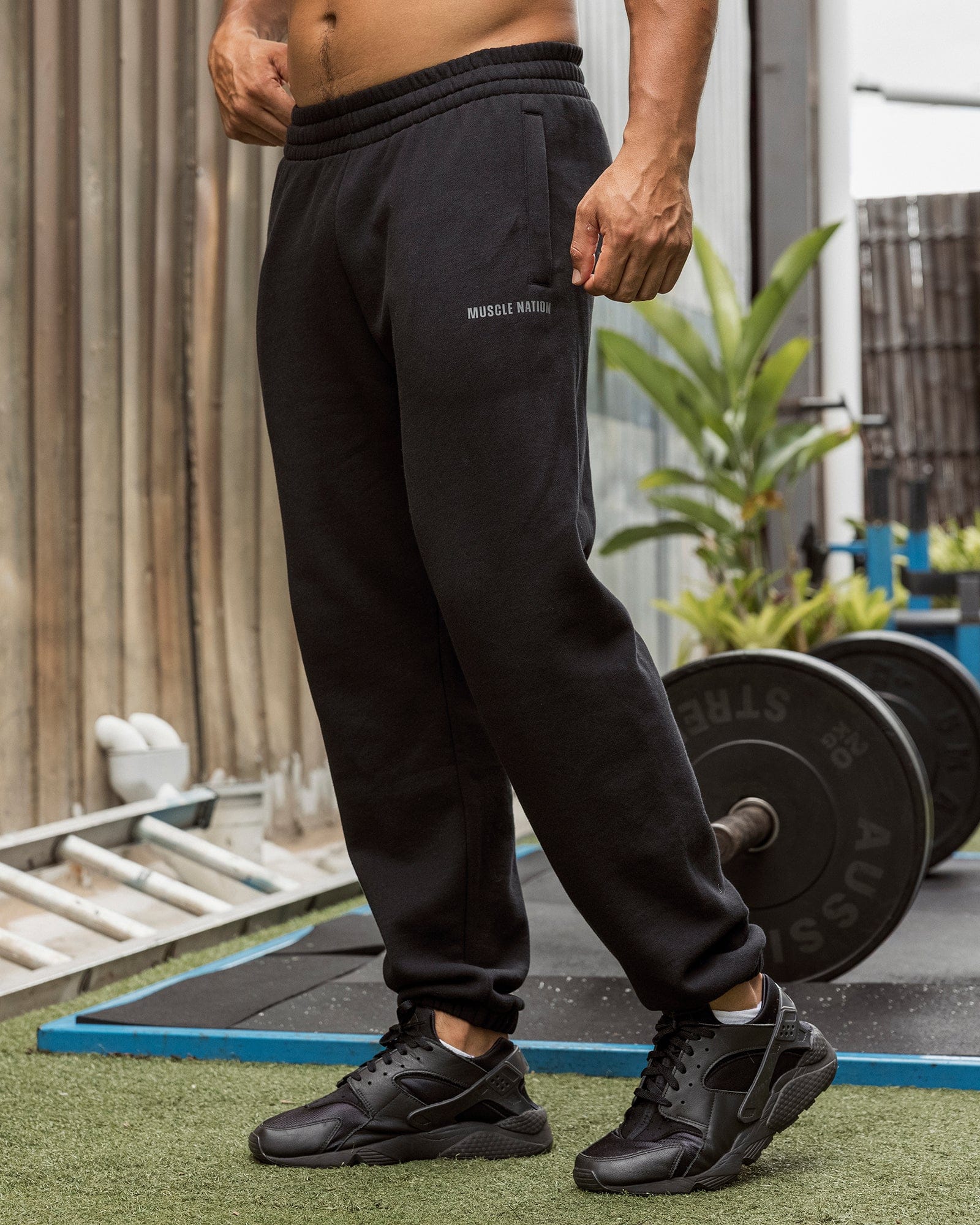 Muscle Nation Bottoms Essential Trackies - Black