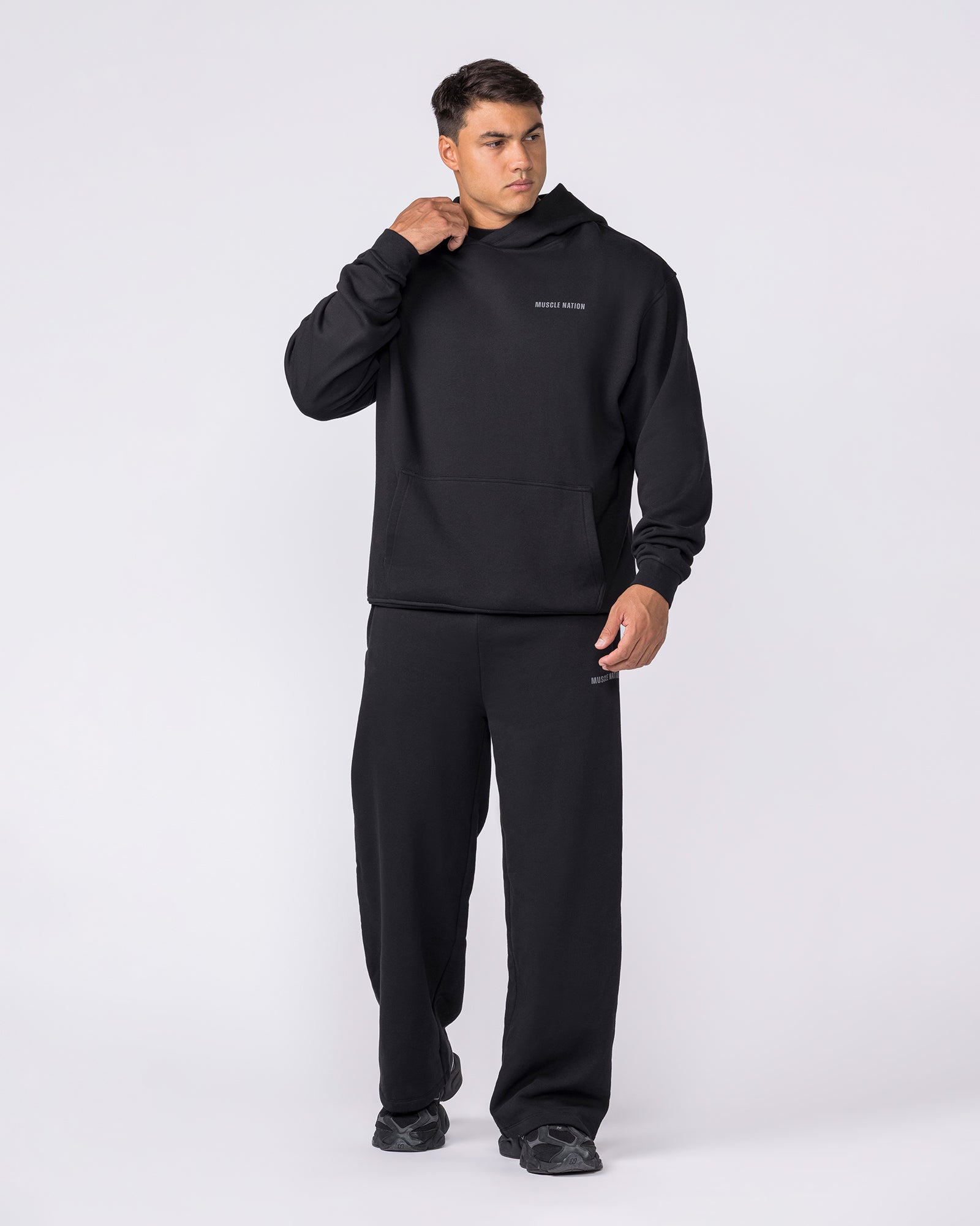Muscle Nation Bottoms Essential Wide Leg Trackies - Black