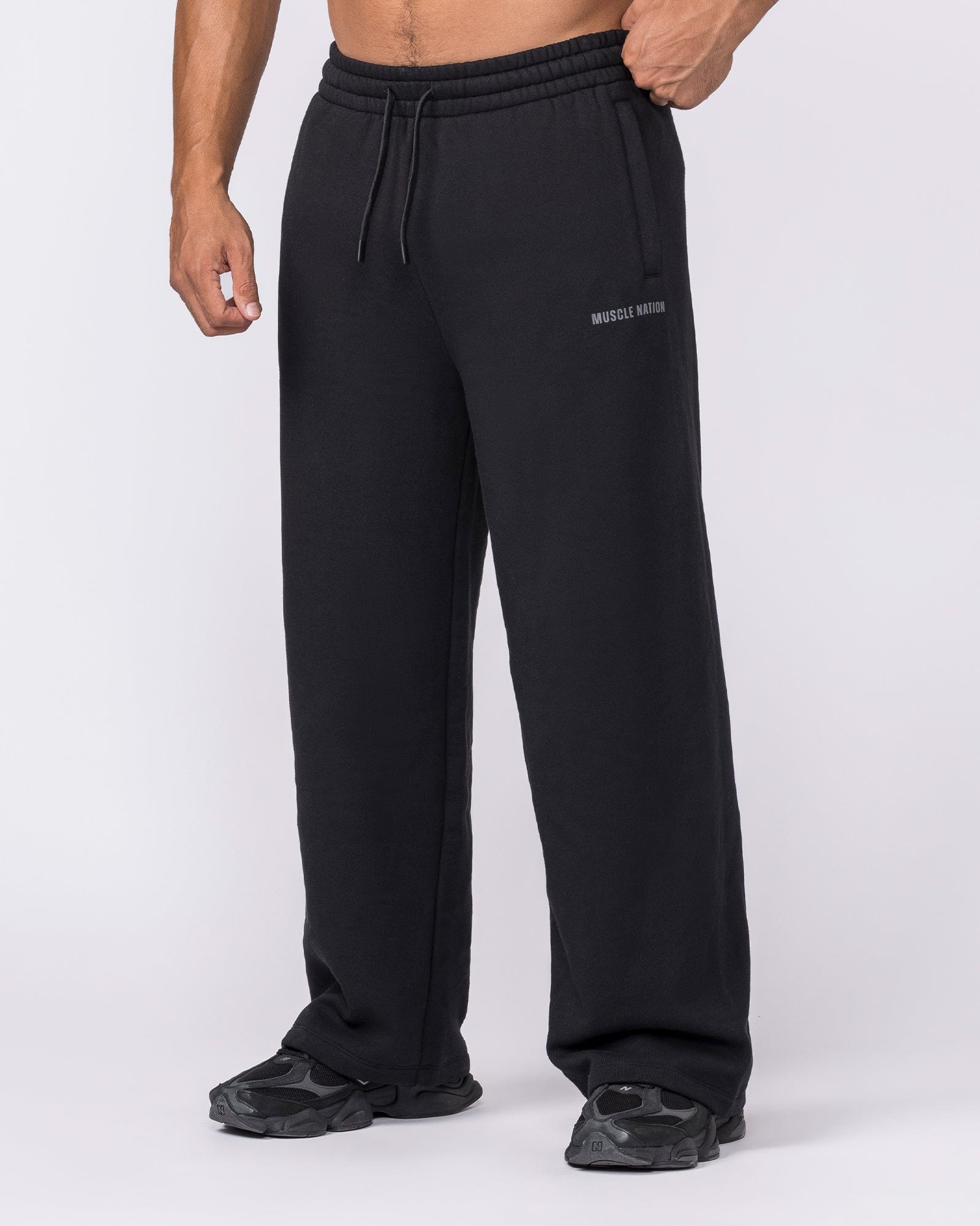 Muscle Nation Bottoms Essential Wide Leg Trackies - Black