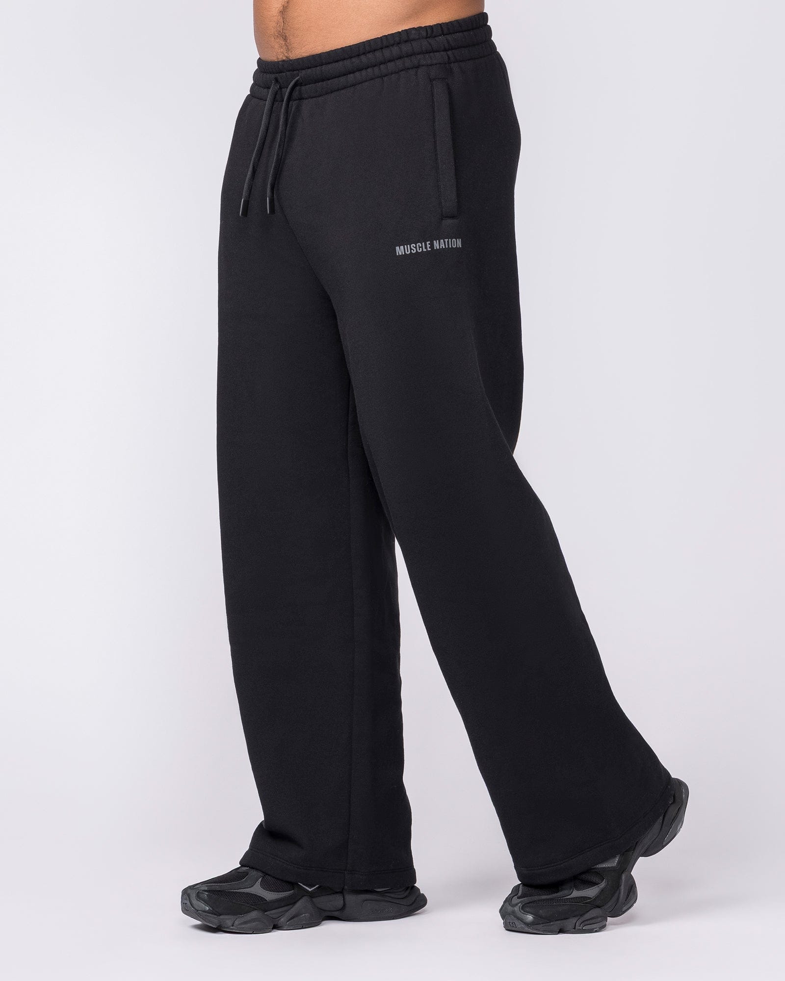 Muscle Nation Bottoms Essential Wide Leg Trackies - Black