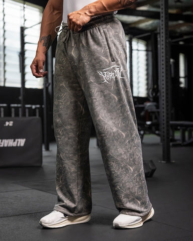 Muscle Nation Bottoms Gothic Wide Leg Trackies - Washed Tree Camo