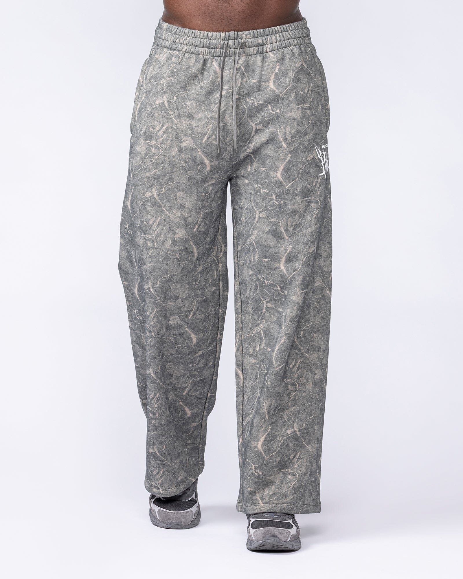 Muscle Nation Bottoms Gothic Wide Leg Trackies - Washed Tree Camo