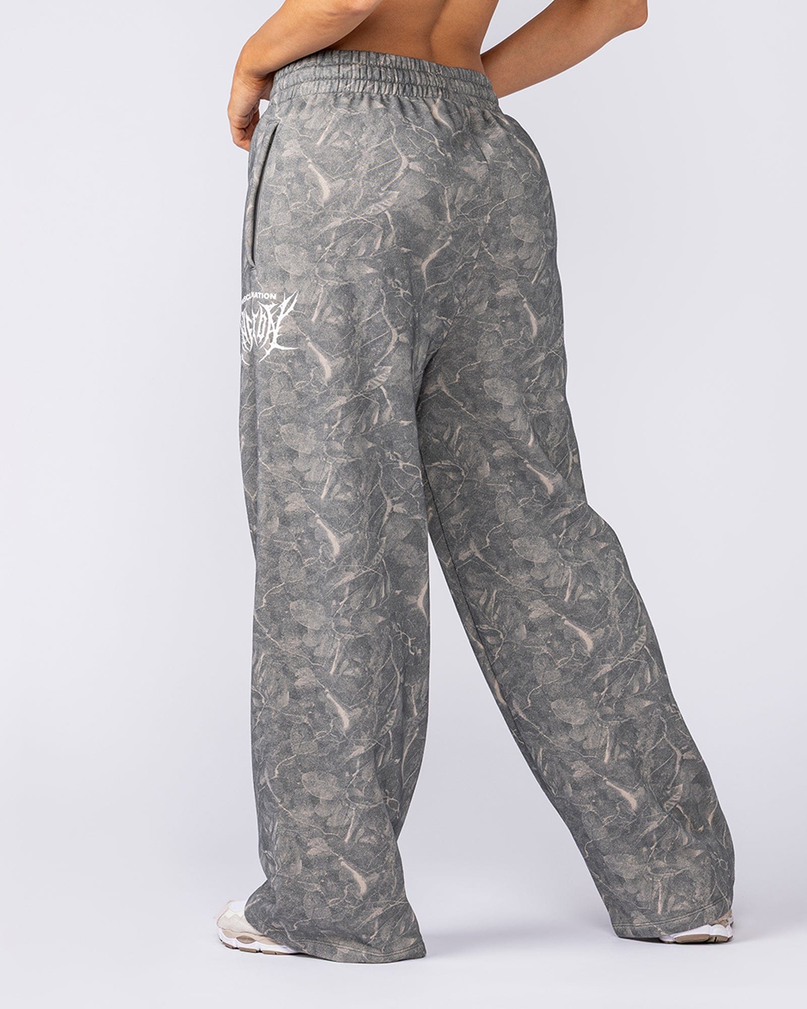 Muscle Nation Bottoms Gothic Wide Leg Trackies - Washed Tree Camo