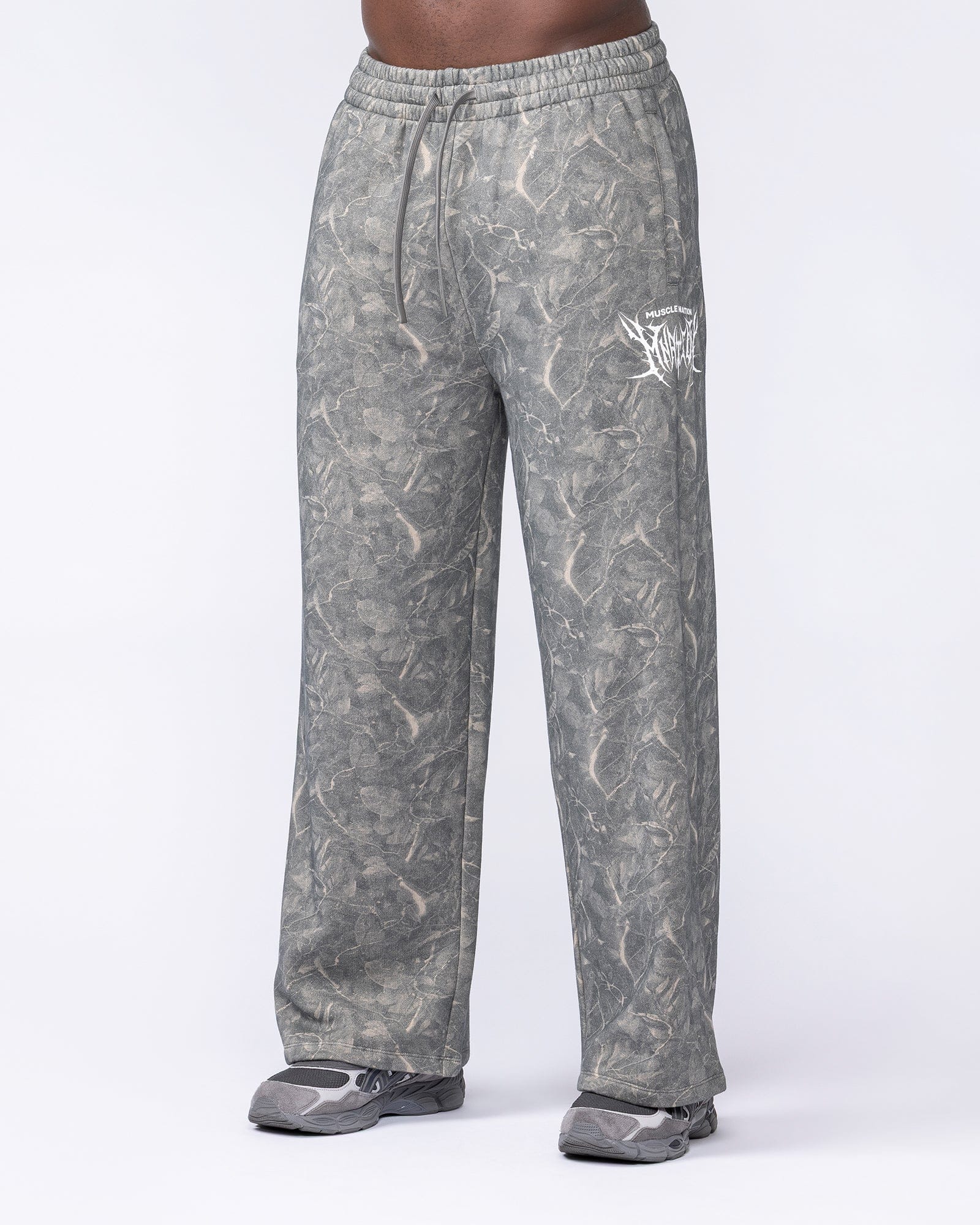 Muscle Nation Bottoms Gothic Wide Leg Trackies - Washed Tree Camo