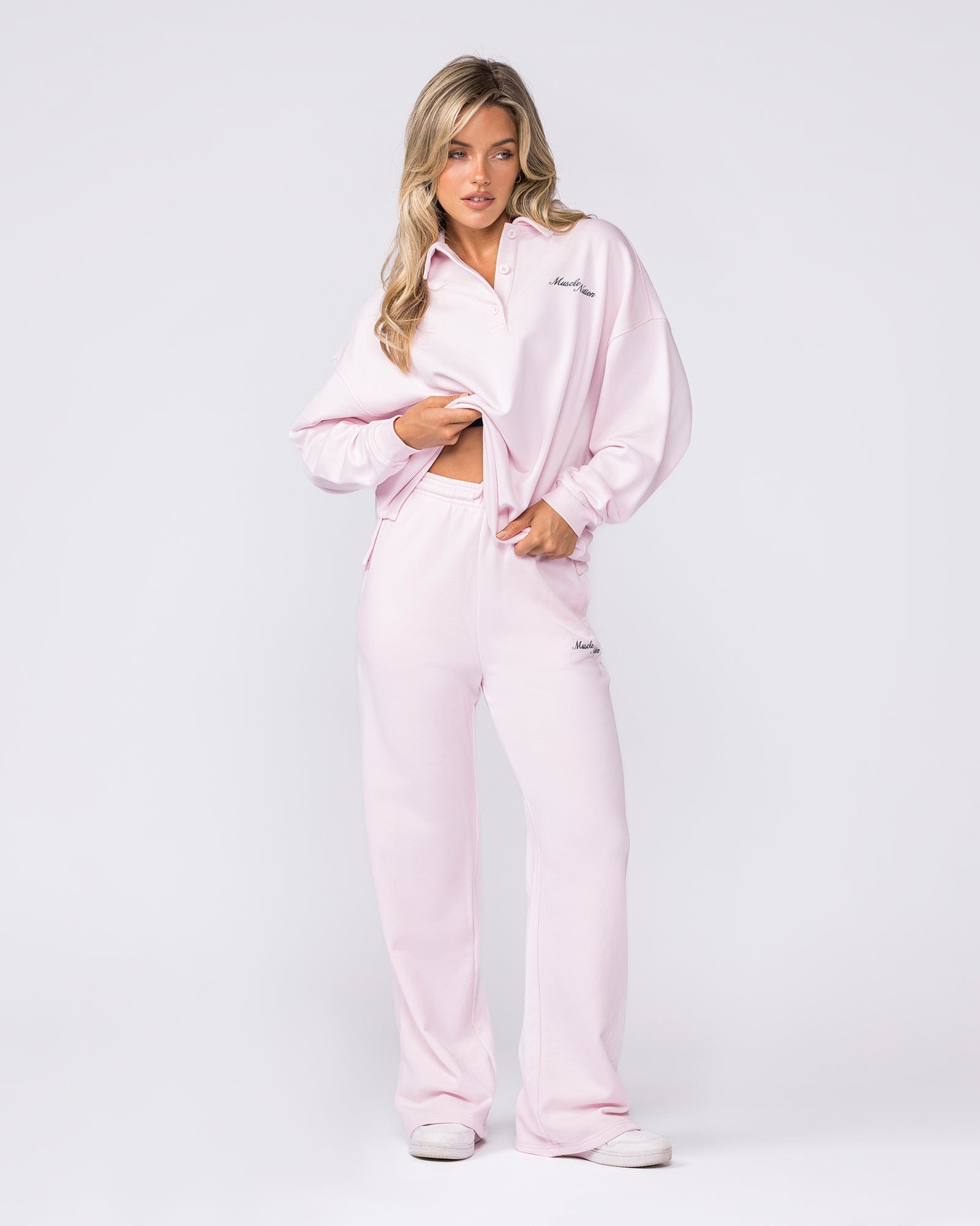 Muscle Nation Bottoms Loopback Straight Leg Trackies - Babydoll