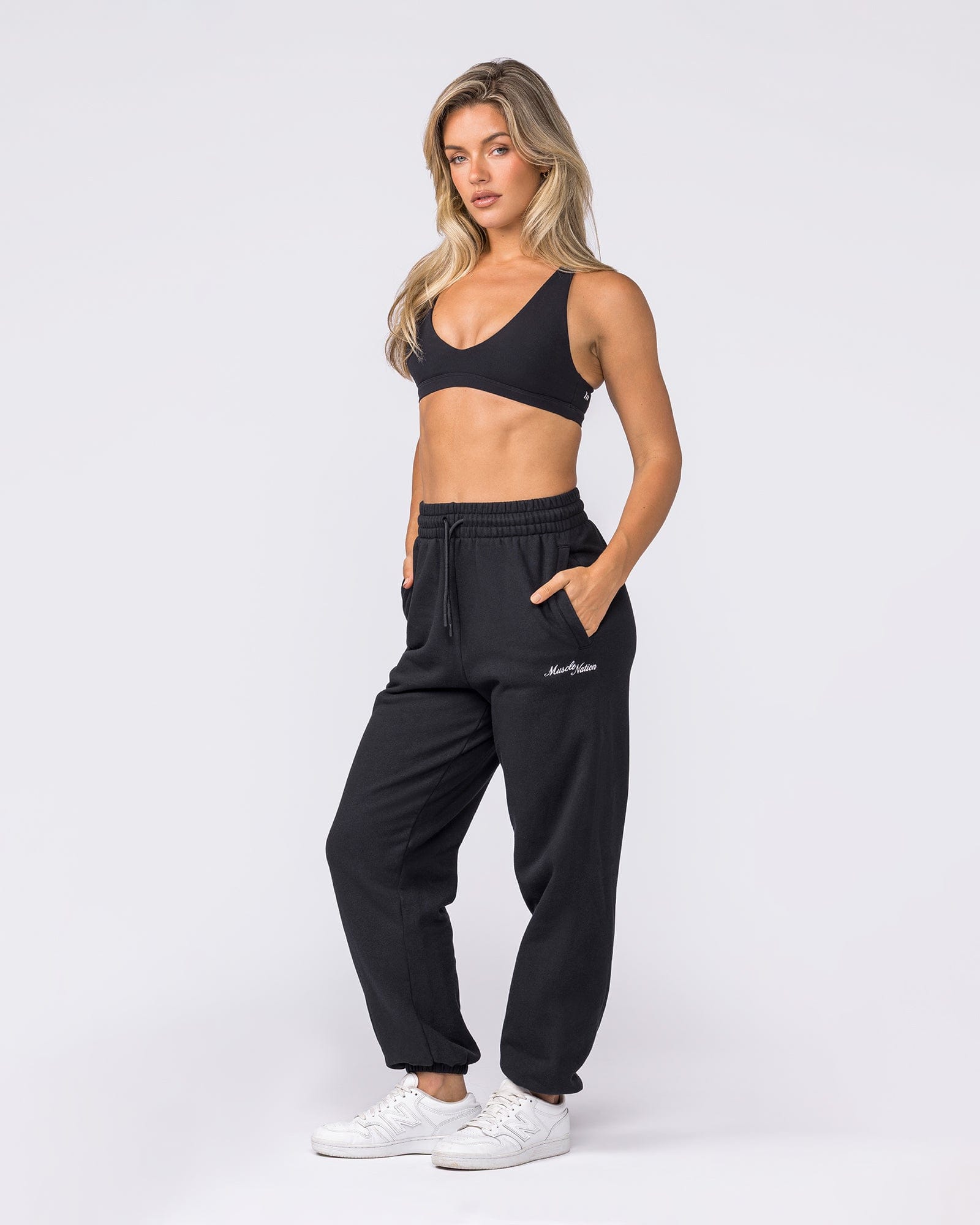 Muscle Nation Bottoms Routine Slouchy Trackies - Black