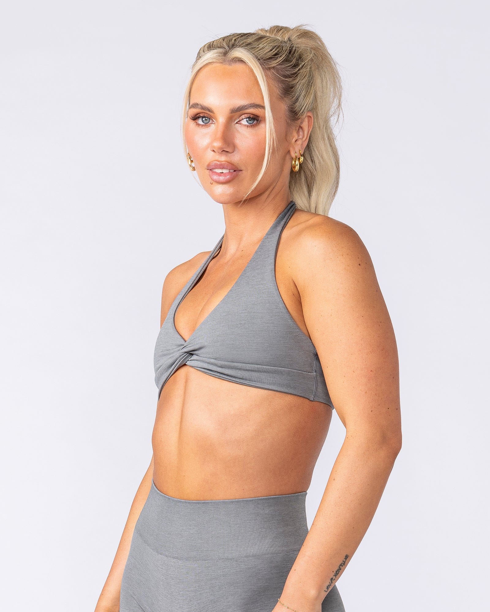 Muscle Nation Bralettes Bare Seamless Halter Bralette - Alloy Marl
