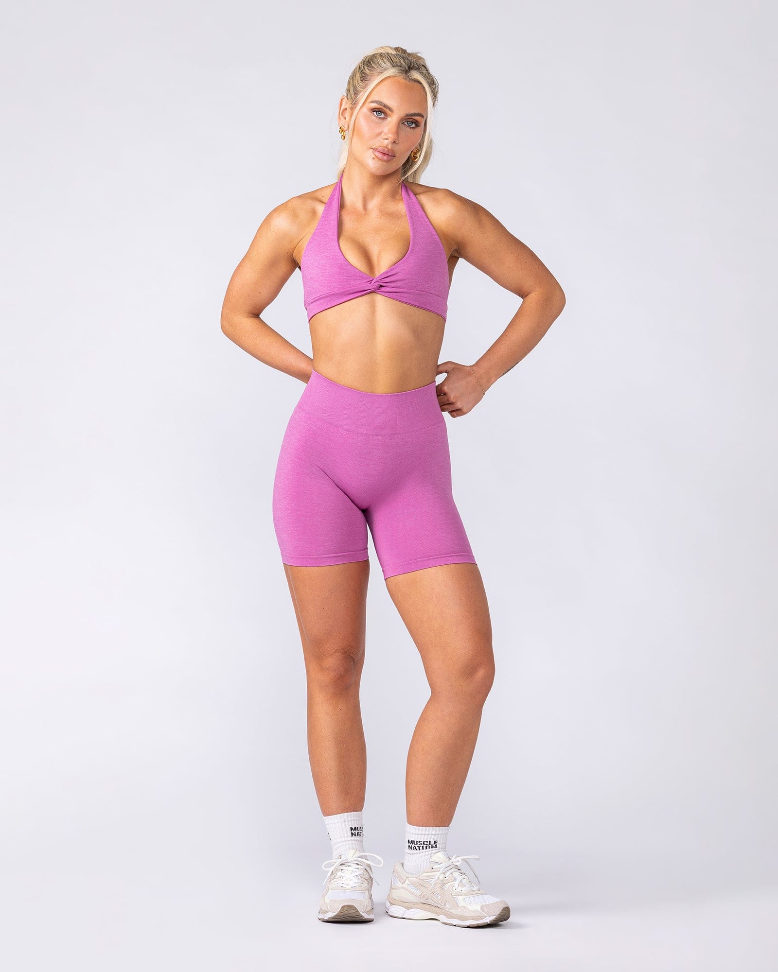 Muscle Nation Bralettes Bare Seamless Halter Bralette - Cactus Flower Marl
