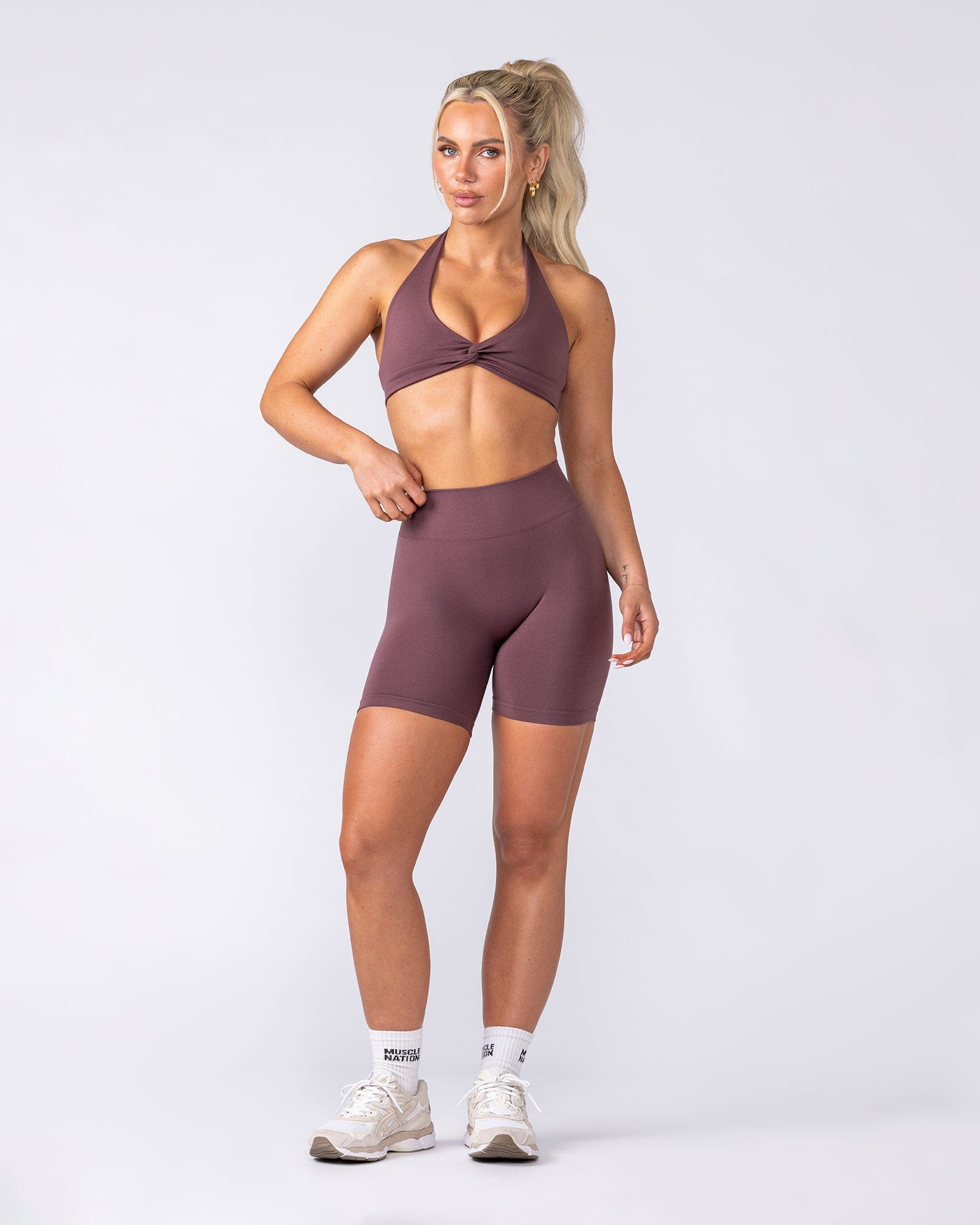 Muscle Nation Bralettes Bare Seamless Halter Bralette - Rocky Road Marl