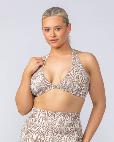 Muscle Nation Bralettes Halter Rib Bralette - Cinnamon Zebra