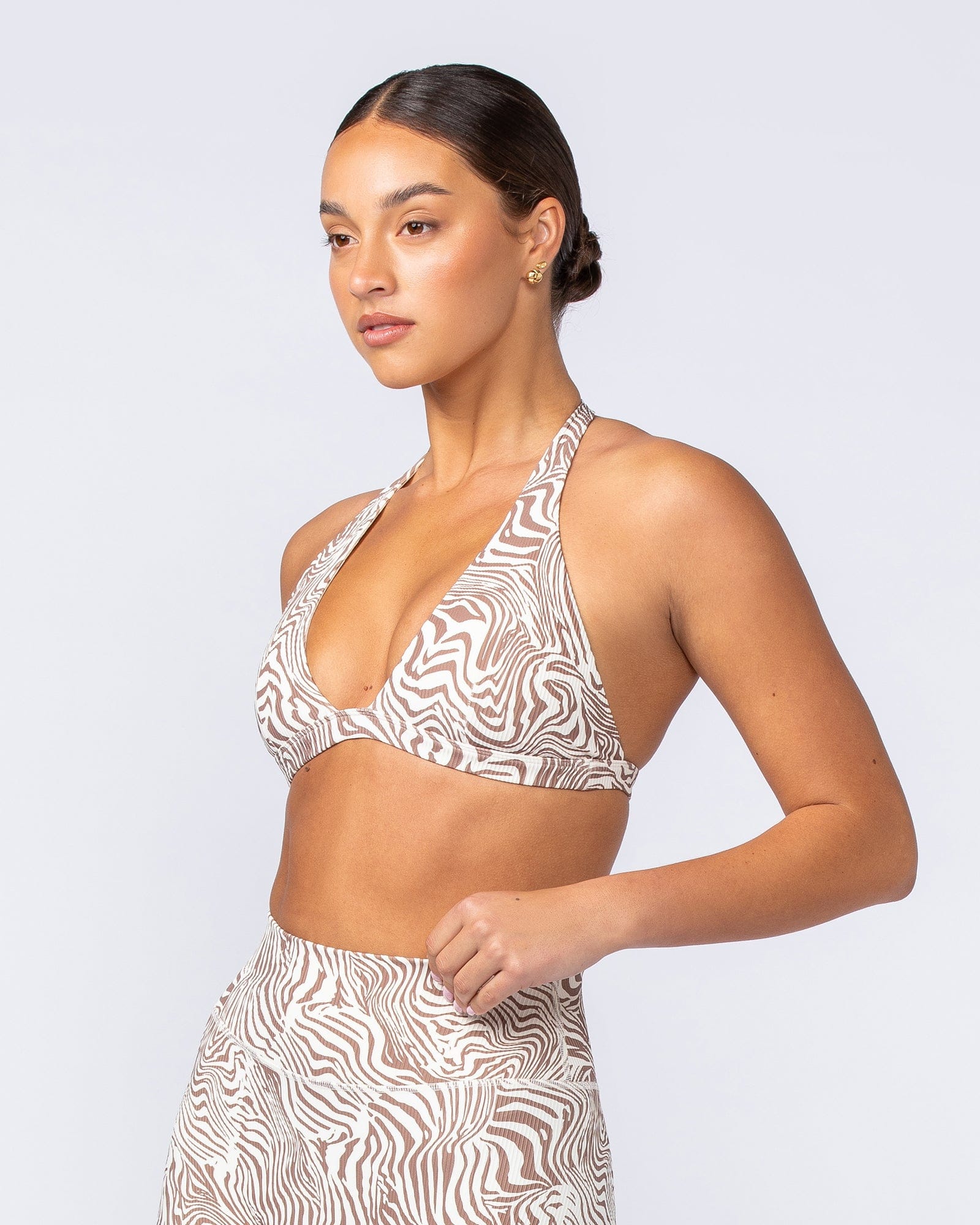 Muscle Nation Bralettes Halter Rib Bralette - Cinnamon Zebra