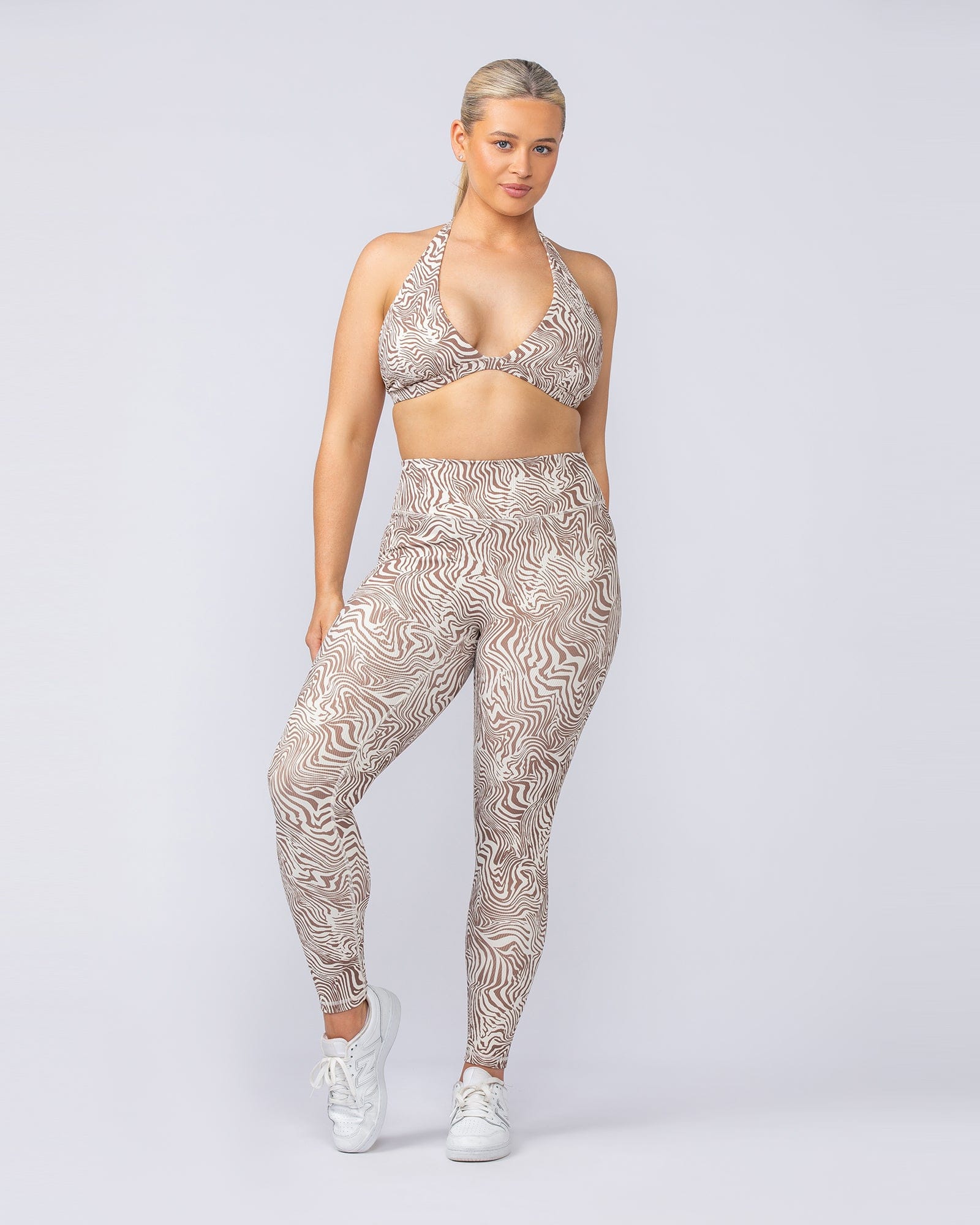 Muscle Nation Bralettes Halter Rib Bralette - Cinnamon Zebra