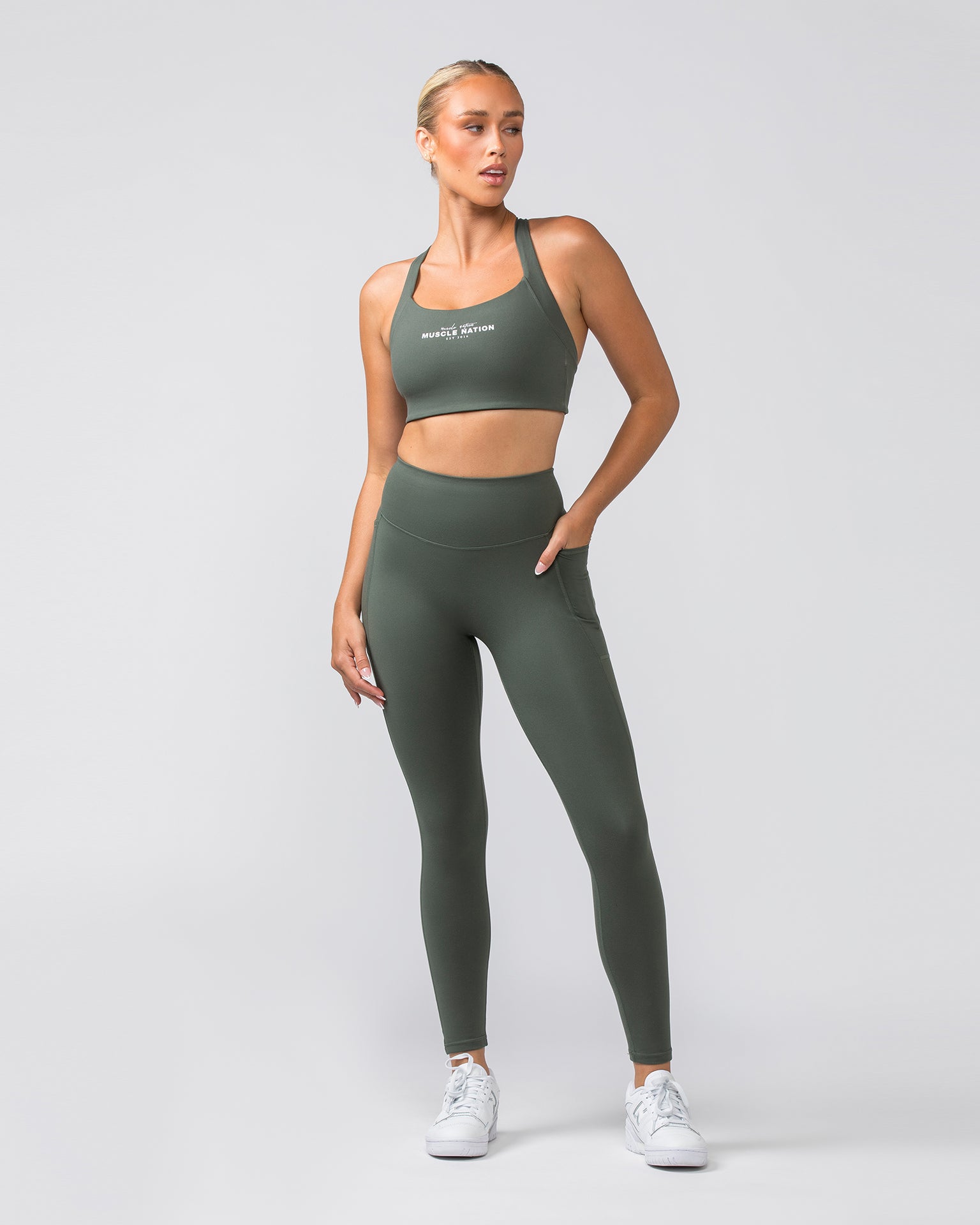 Muscle Nation Gym Leggings Everyday Pocket Ankle Length Leggings - Eucalyptus