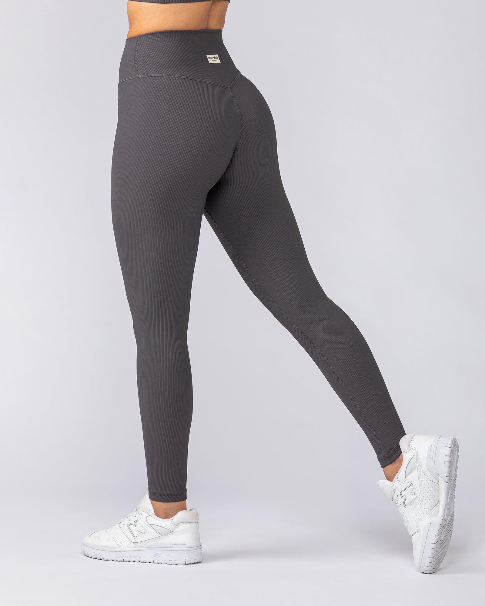 Muscle Nation Gym Leggings Zero Rise Rib Ankle Length Leggings - Phantom