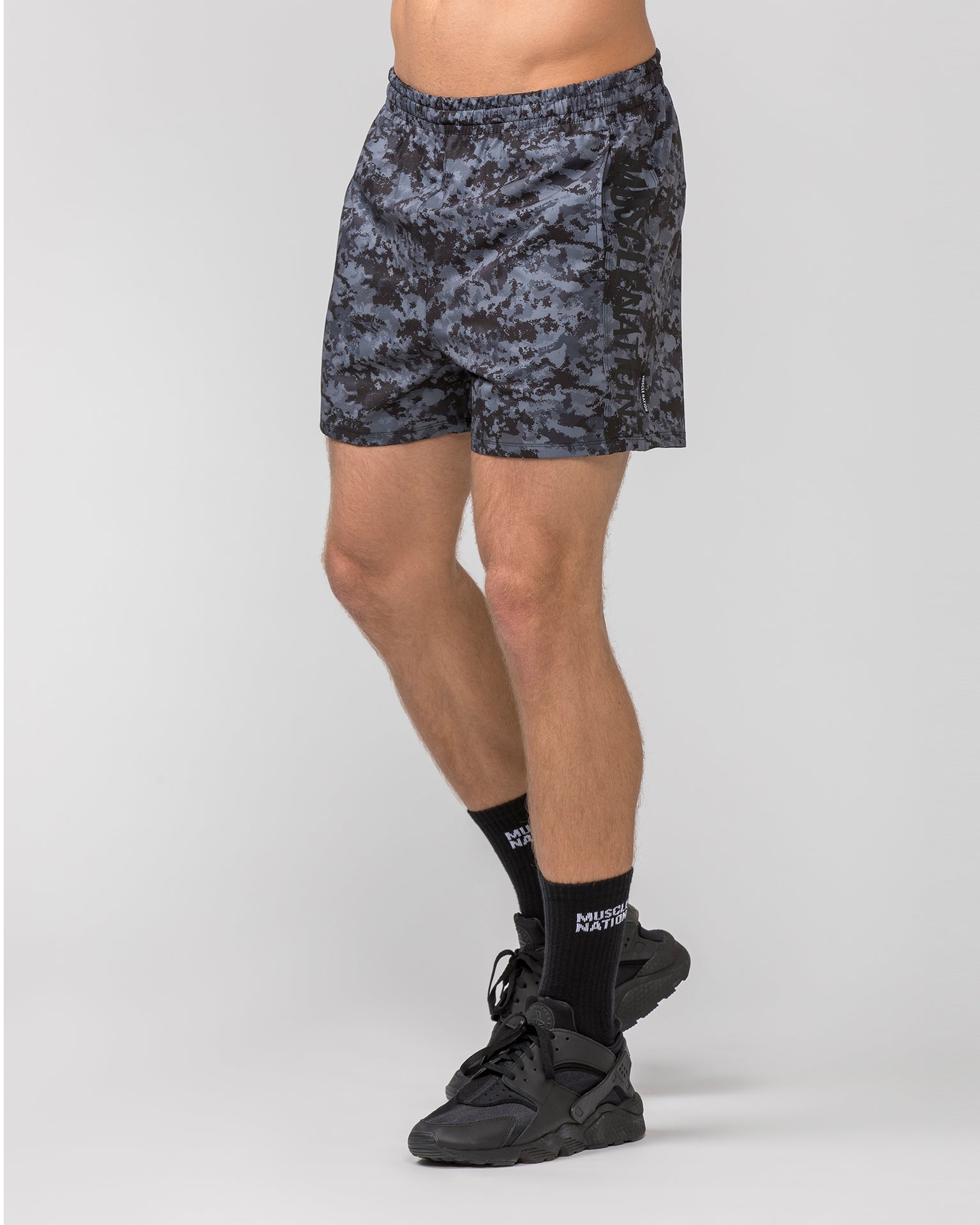 Muscle Nation Gym Shorts Function 4'' Shorts - Grey/ Black Distressed Print