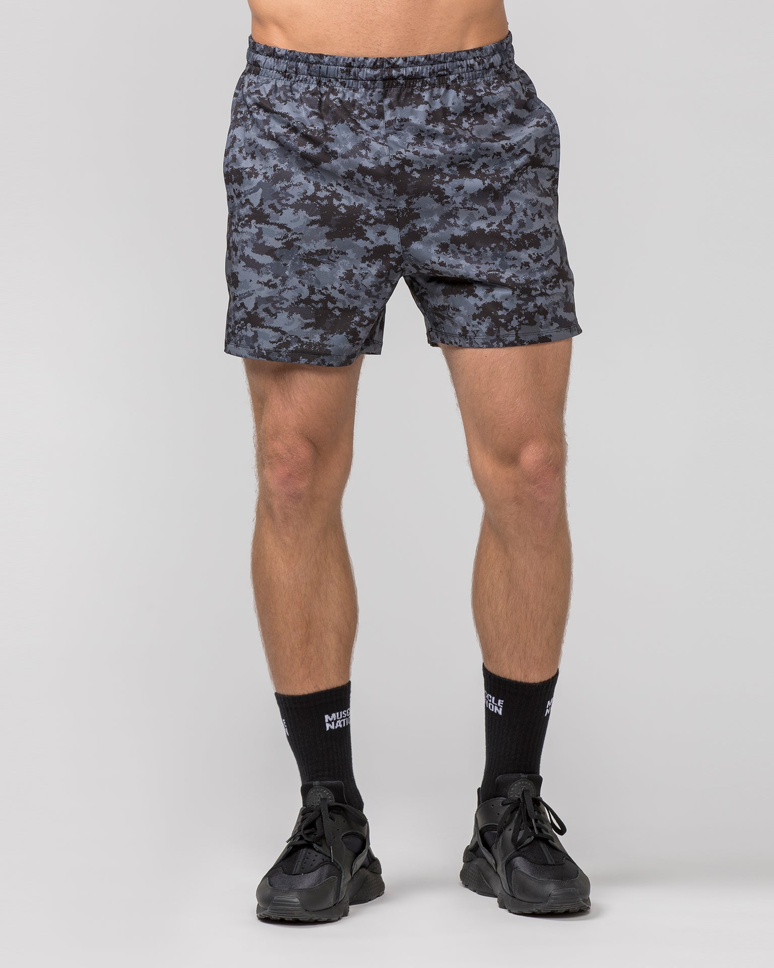 Muscle Nation Gym Shorts Function 4'' Shorts - Grey/ Black Distressed Print