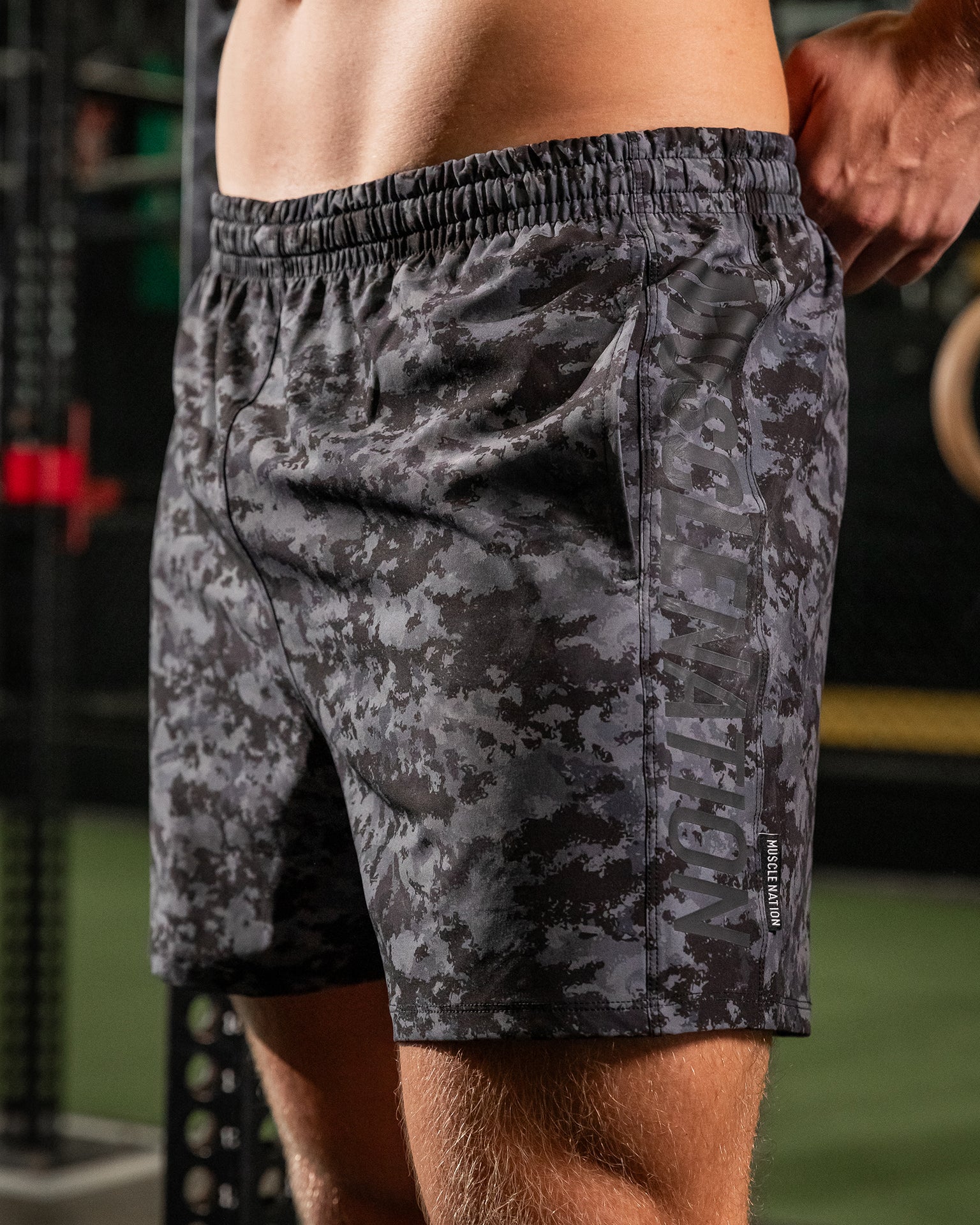 Muscle Nation Gym Shorts Function 4'' Shorts - Grey/ Black Distressed Print