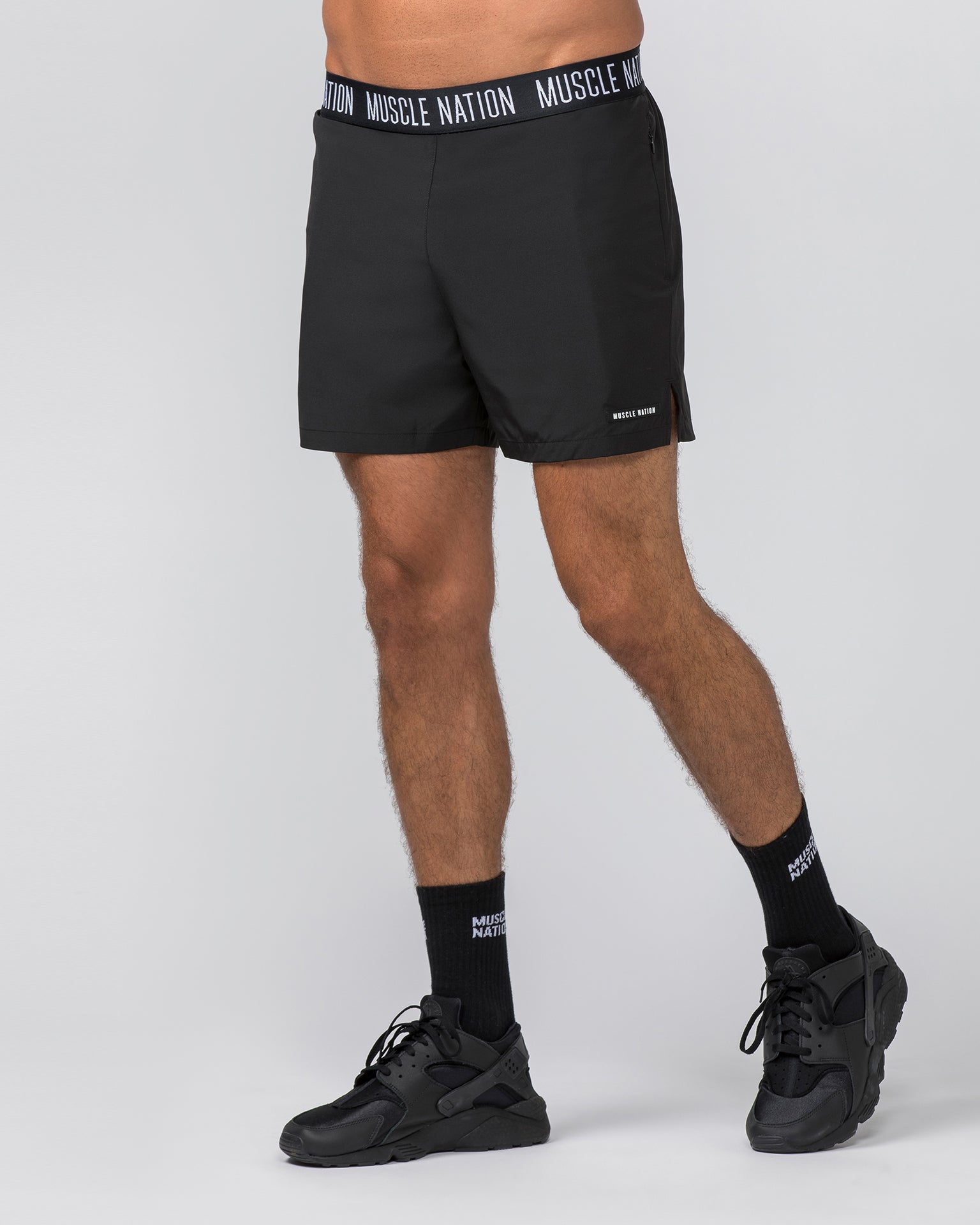 Muscle Nation Gym Shorts Level Up Training 4'' Shorts - Black (Black Logo)