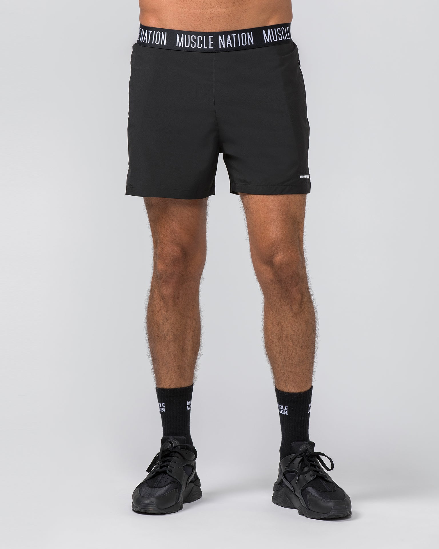 Muscle Nation Gym Shorts Level Up Training 4'' Shorts - Black (Black Logo)