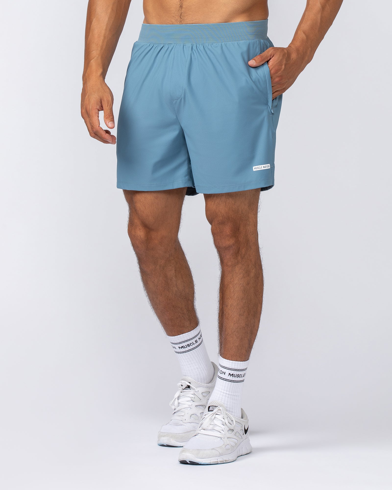 Muscle Nation Gym Shorts On Repeat Training 5" Shorts - Pale Thunder