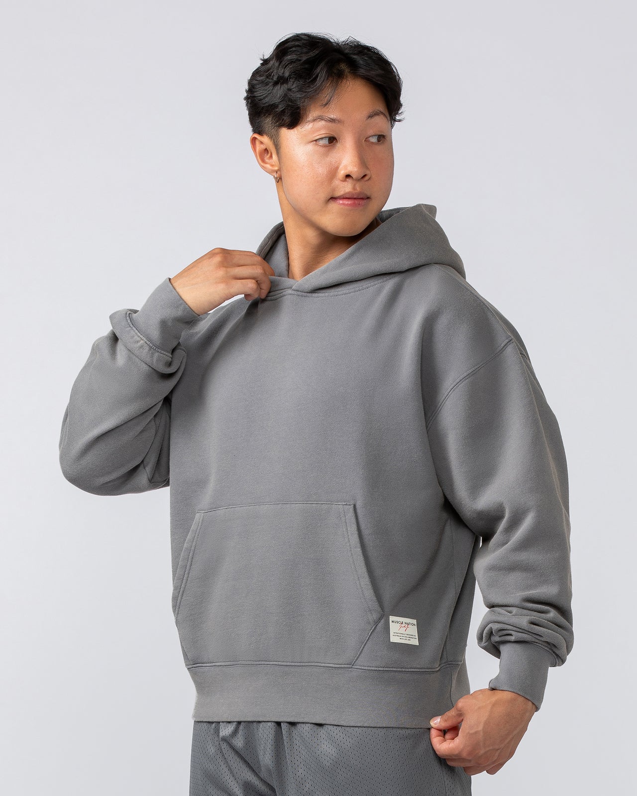 Muscle Nation Hoodies Lee Lem Cropped Hoodie - Washed Platinum Grey