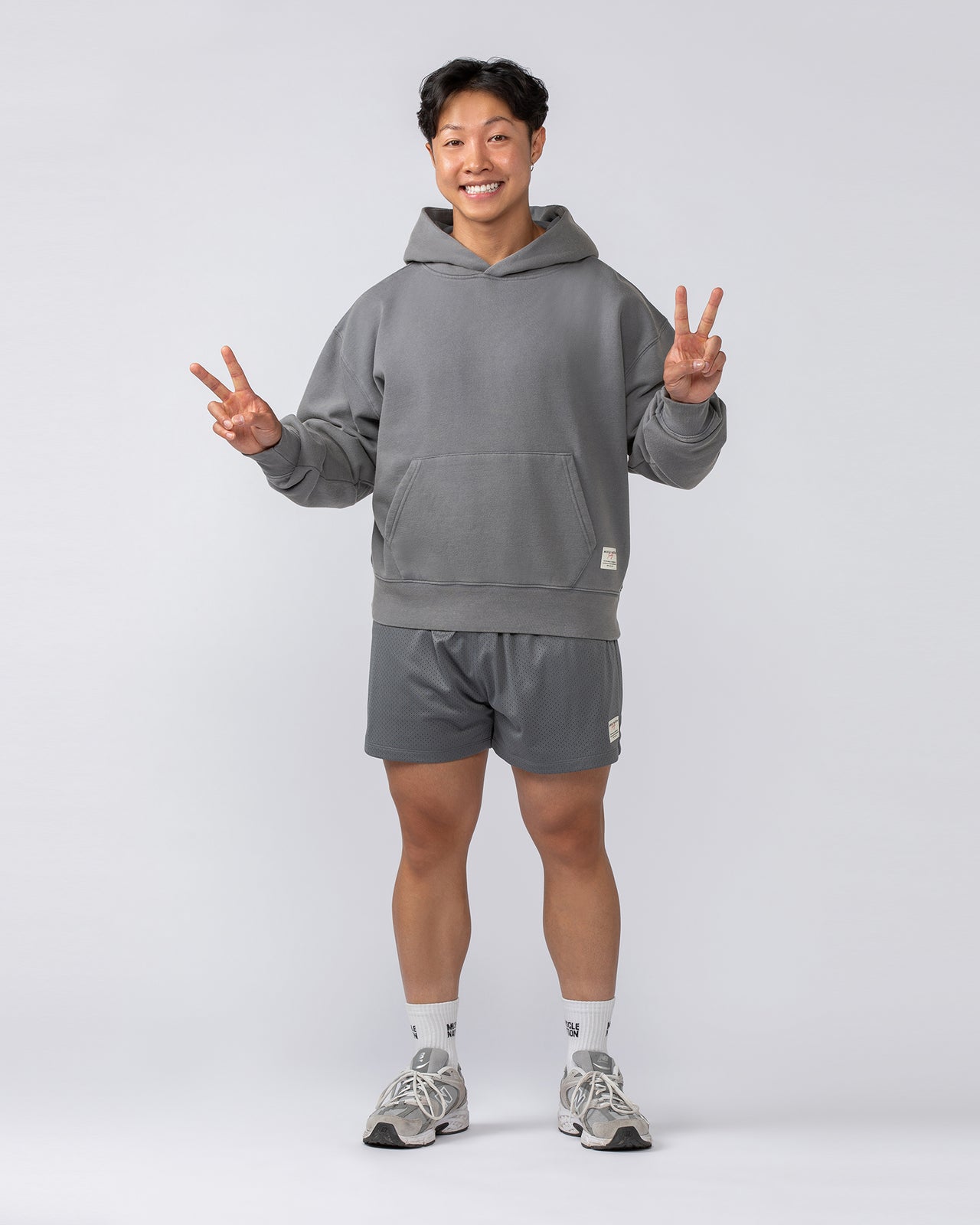 Muscle Nation Hoodies Lee Lem Cropped Hoodie - Washed Platinum Grey