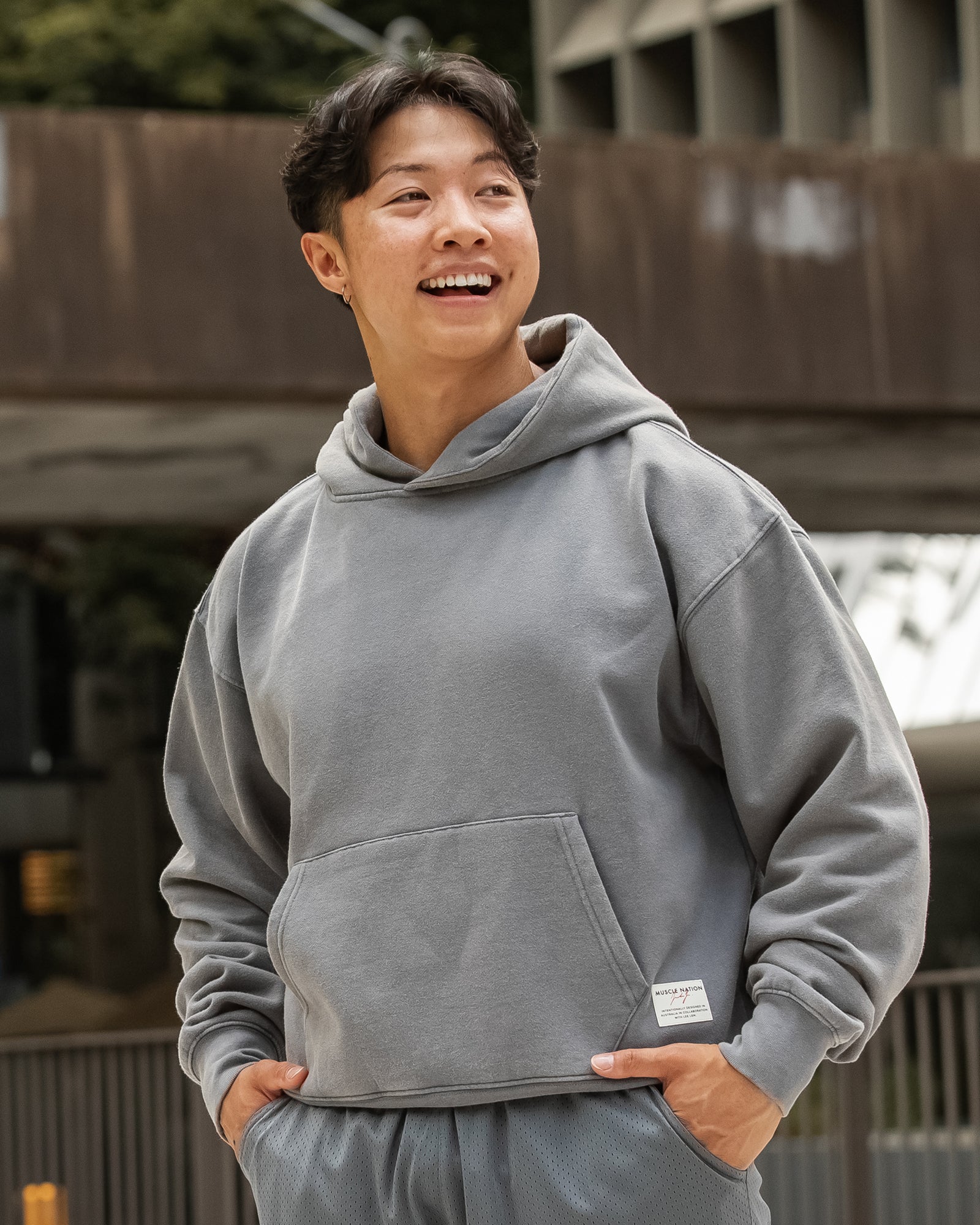 Muscle Nation Hoodies Lee Lem Cropped Hoodie - Washed Platinum Grey