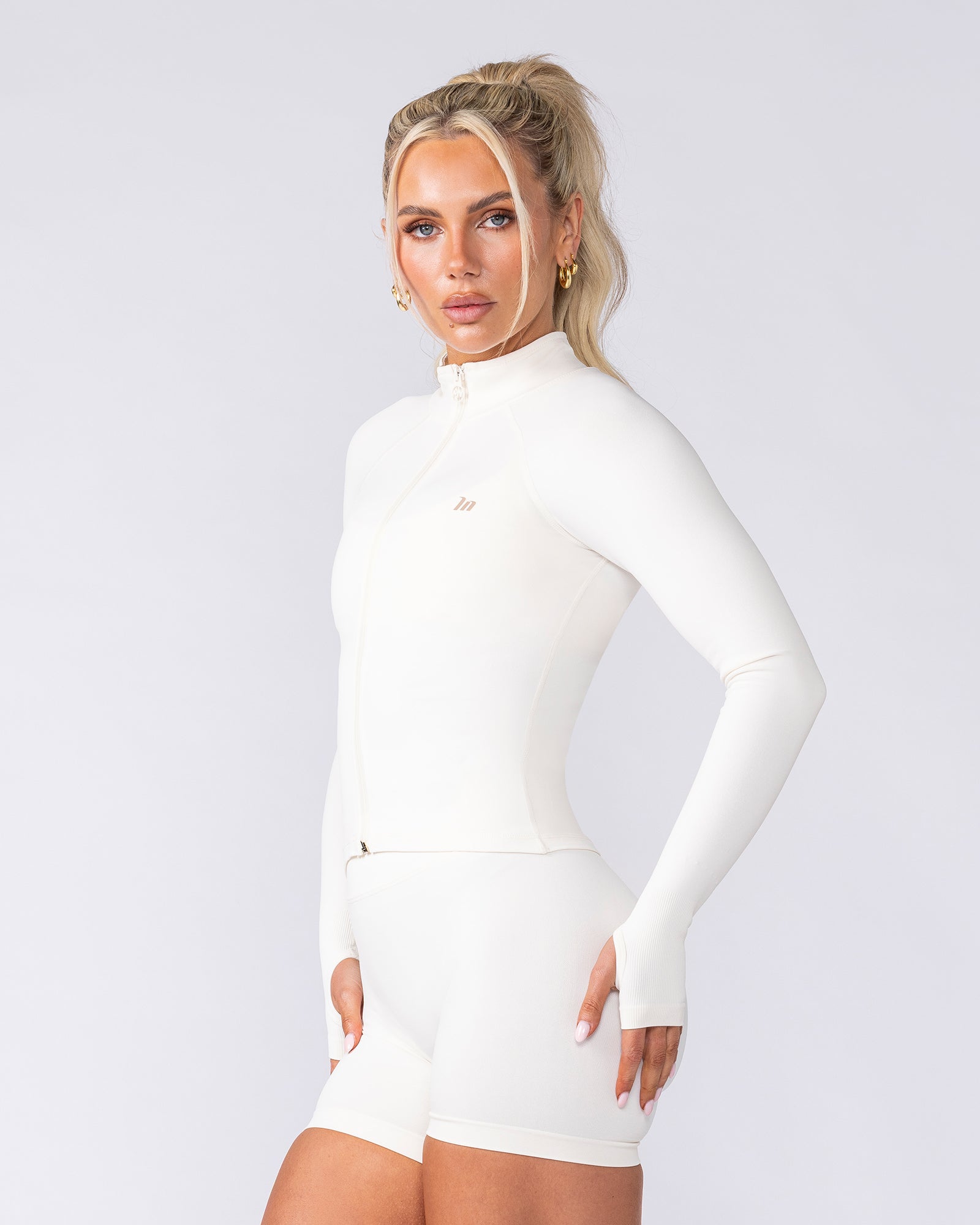 Muscle Nation Jackets Sculpt Seamless Cropped Jacket - Travertine