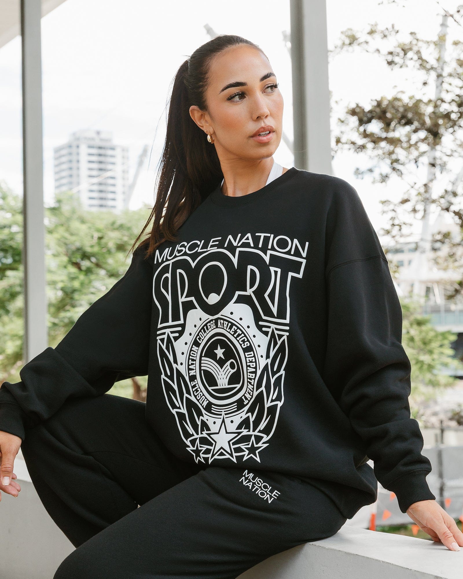 Muscle Nation Jumpers & Hoodies Athletics Oversized Pullover - Black