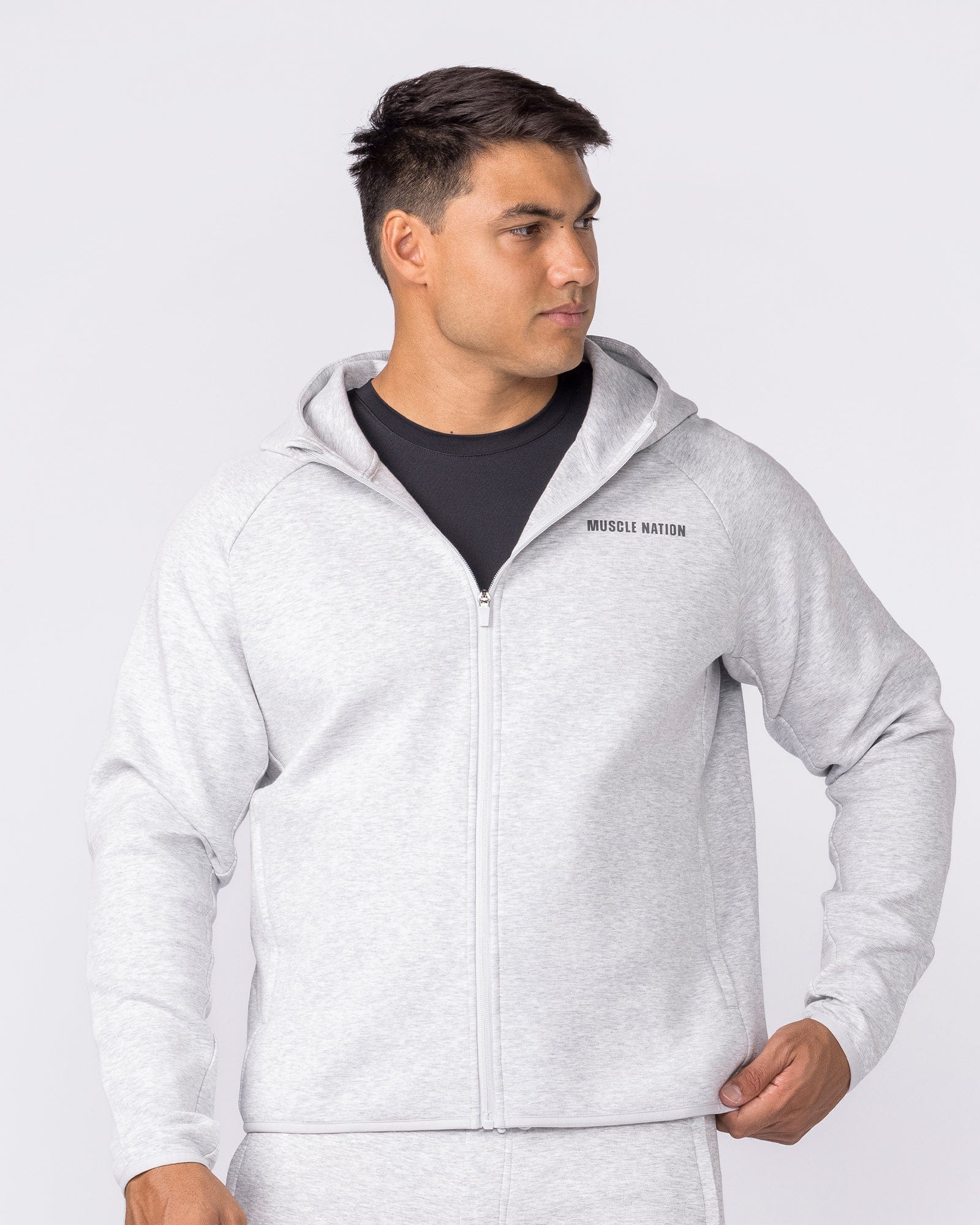 Muscle Nation Jumpers & Hoodies Essential Tech Zip Hoodie - Grey Marl