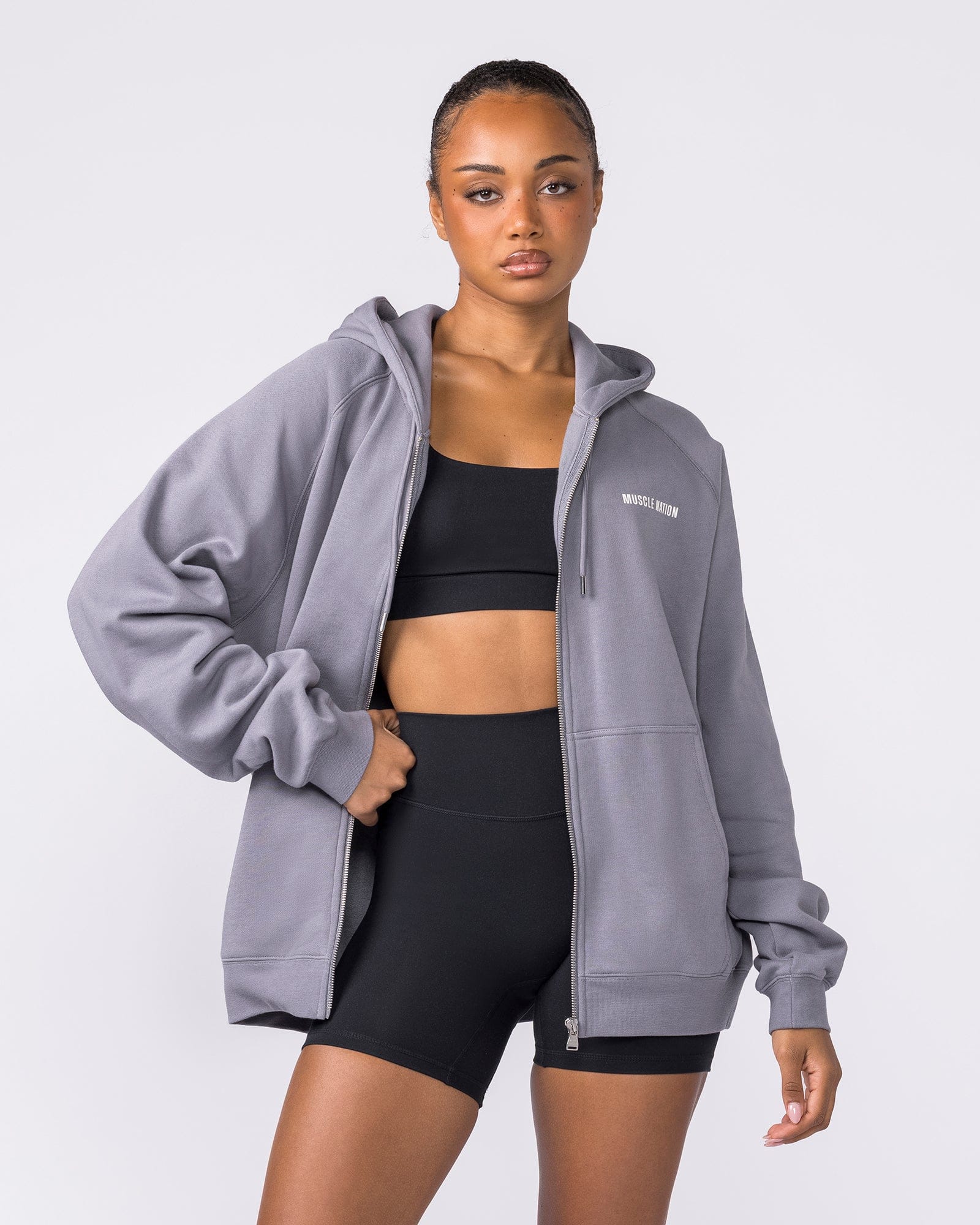 Muscle Nation Jumpers & Hoodies Essential Zip Hoodie - Cement