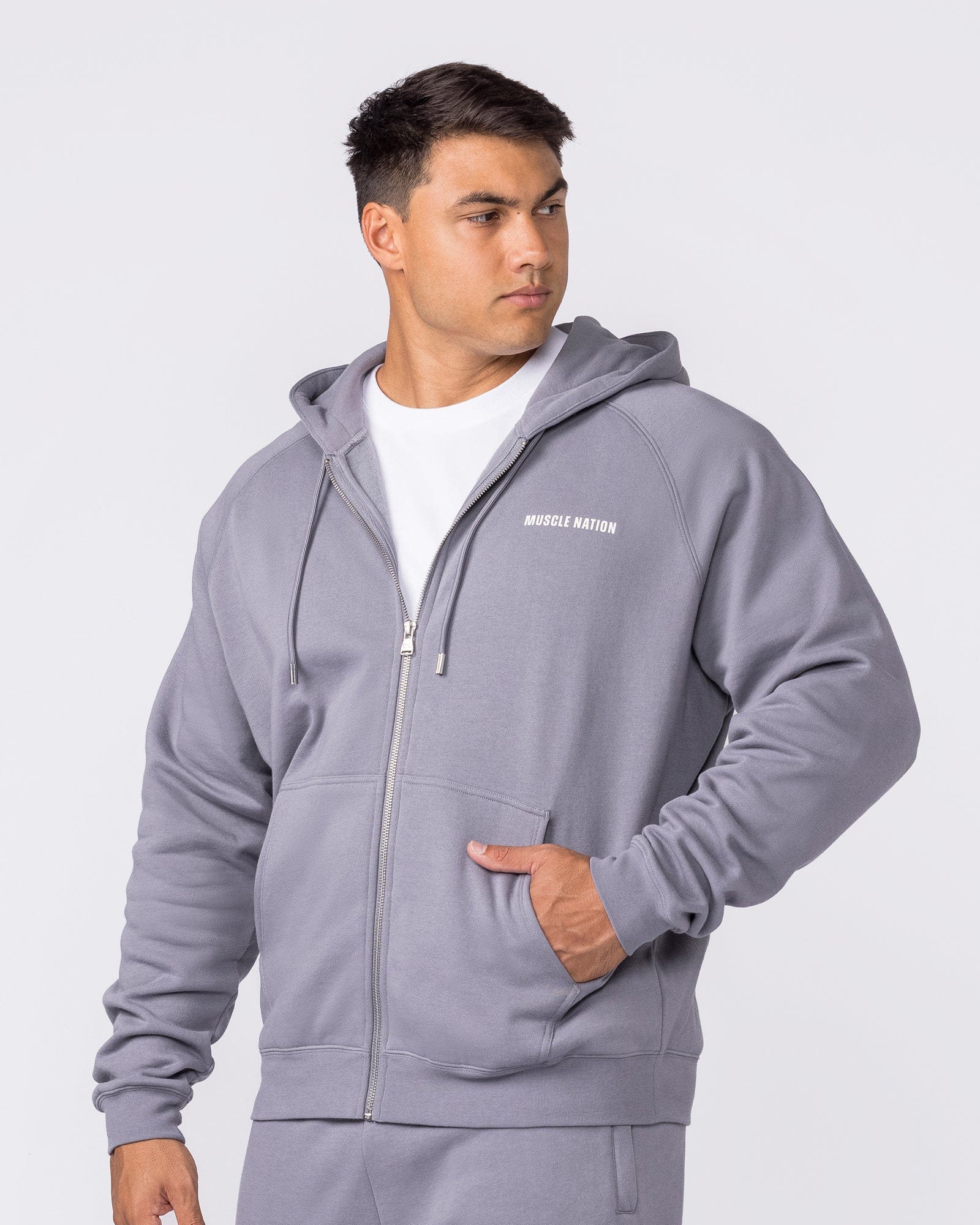 Muscle Nation Jumpers & Hoodies Essential Zip Hoodie - Cement