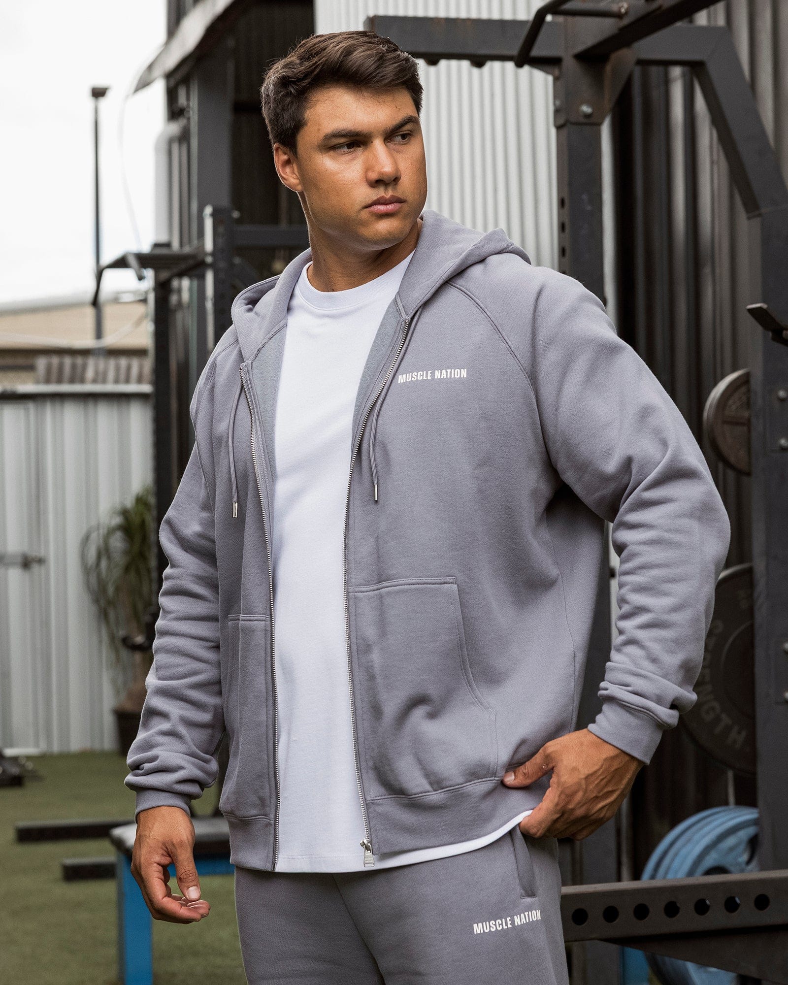 Muscle Nation Jumpers & Hoodies Essential Zip Hoodie - Cement