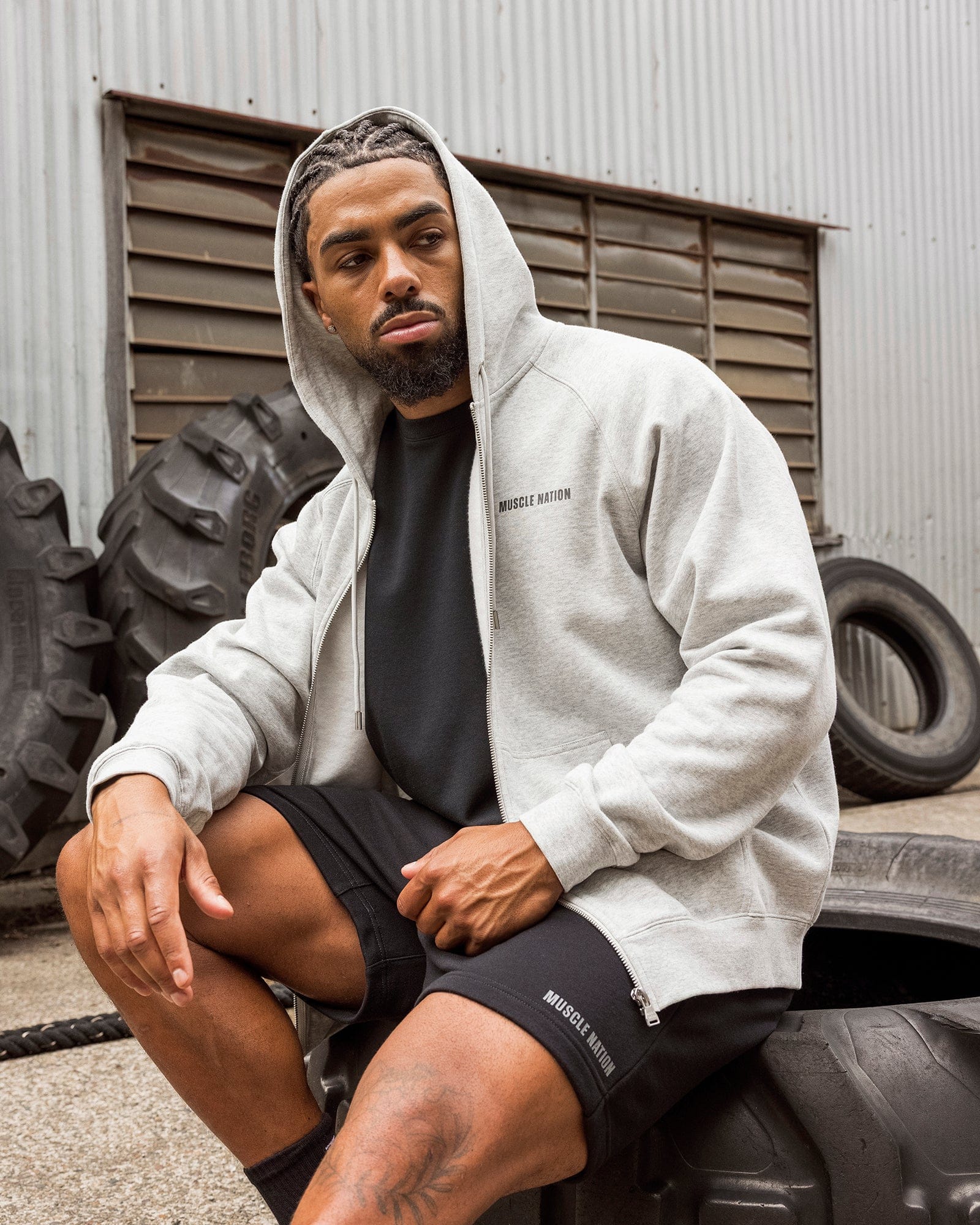 Muscle Nation Jumpers & Hoodies Essential Zip Hoodie - Grey Marl