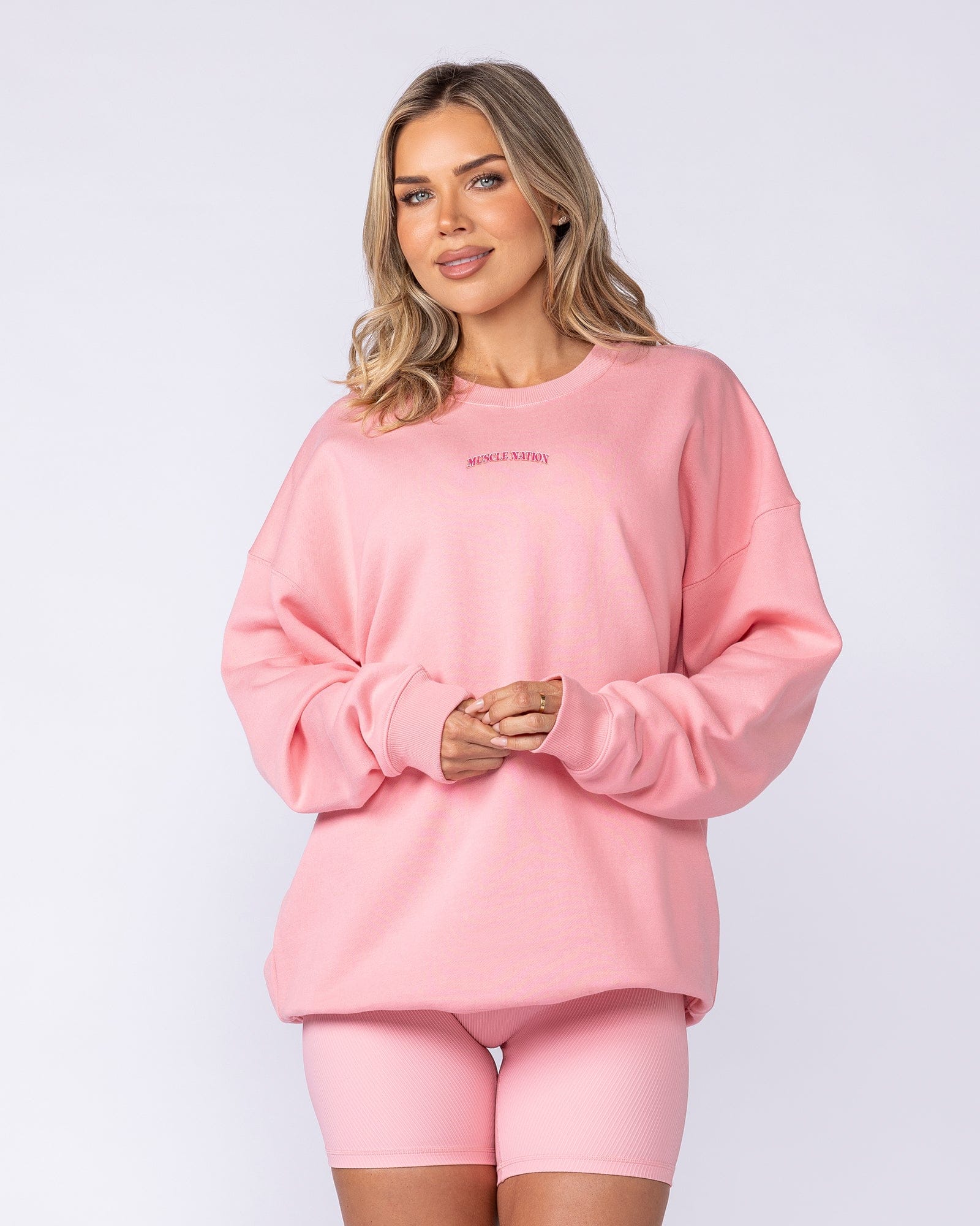 Muscle Nation Jumpers & Hoodies Fresh And Juicy Oversized Pullover - Petal Pink