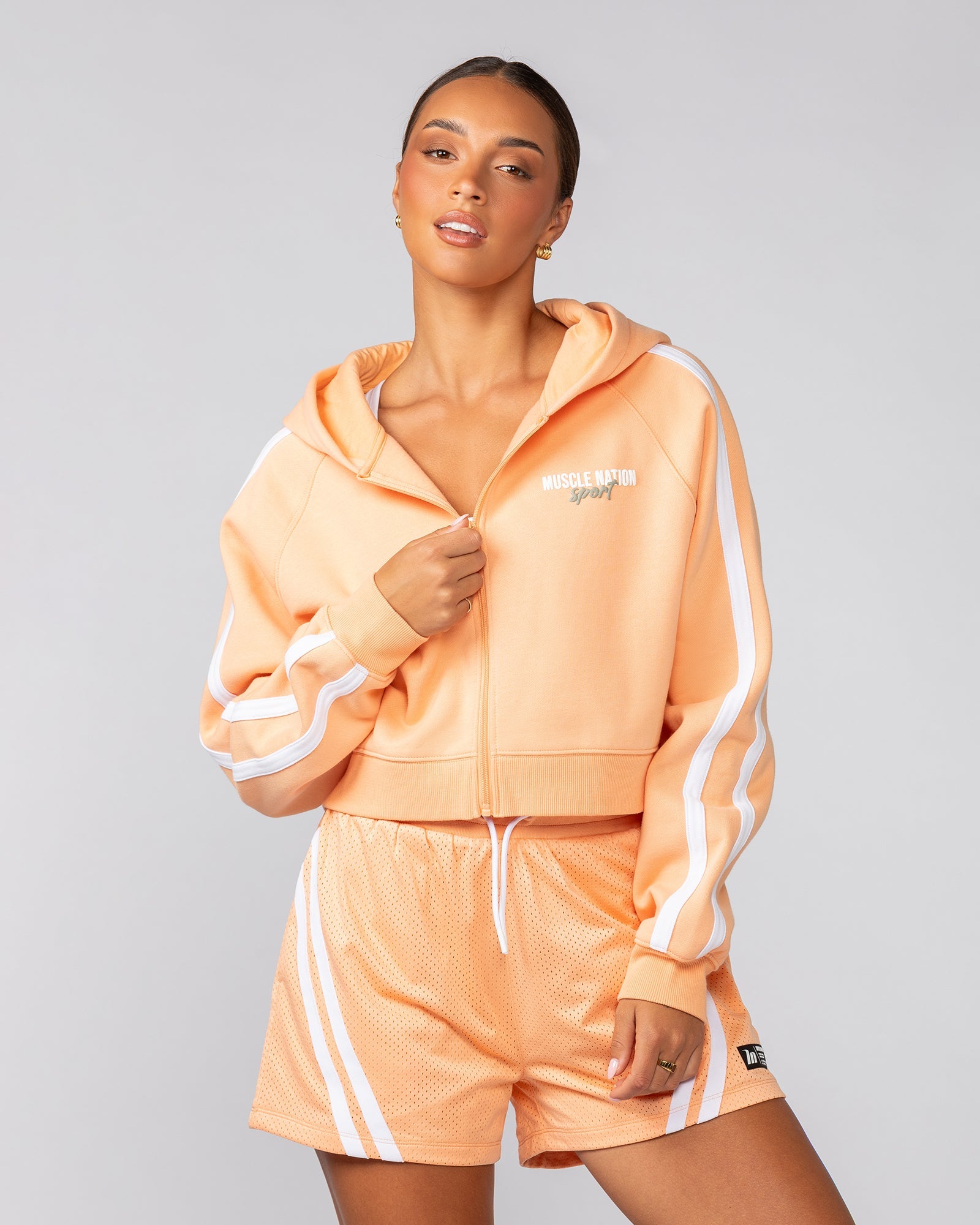 Muscle Nation Jumpers & Hoodies Recoup Cropped Zip Up Hoodie - Melon