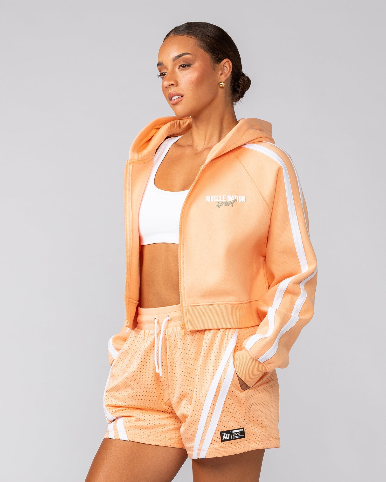 Muscle Nation Jumpers & Hoodies Recoup Cropped Zip Up Hoodie - Melon