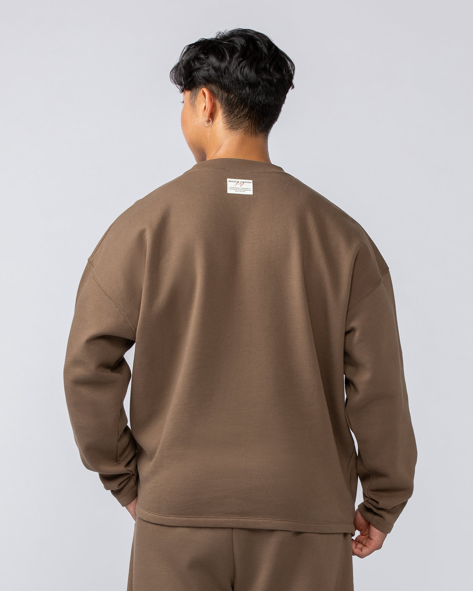 Muscle Nation Jumpers Lee Lem Crew Pullover - Washed Hazelnut
