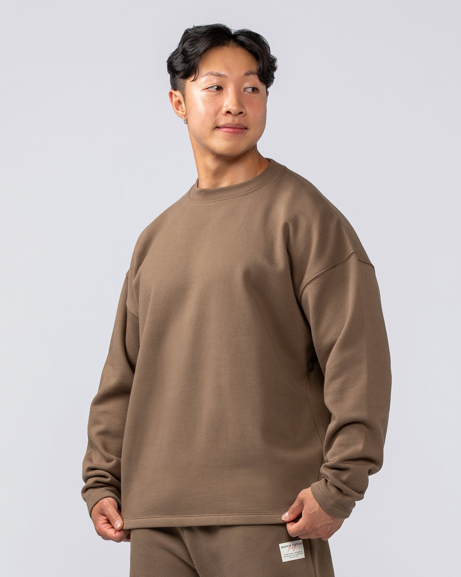Muscle Nation Jumpers Lee Lem Crew Pullover - Washed Hazelnut