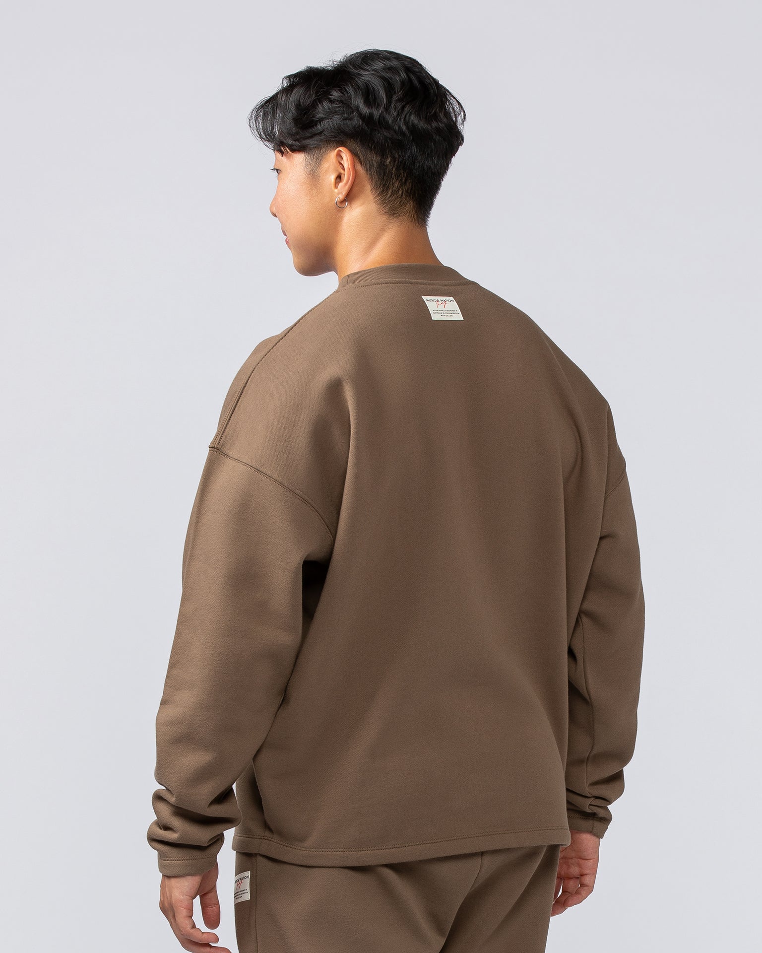 Muscle Nation Jumpers Lee Lem Crew Pullover - Washed Hazelnut