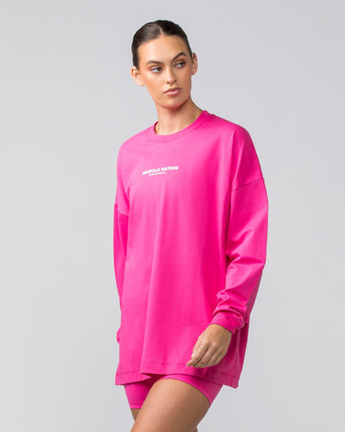 Muscle Nation Jumpers OG Oversized Long Sleeve Tee - Luminous Pink